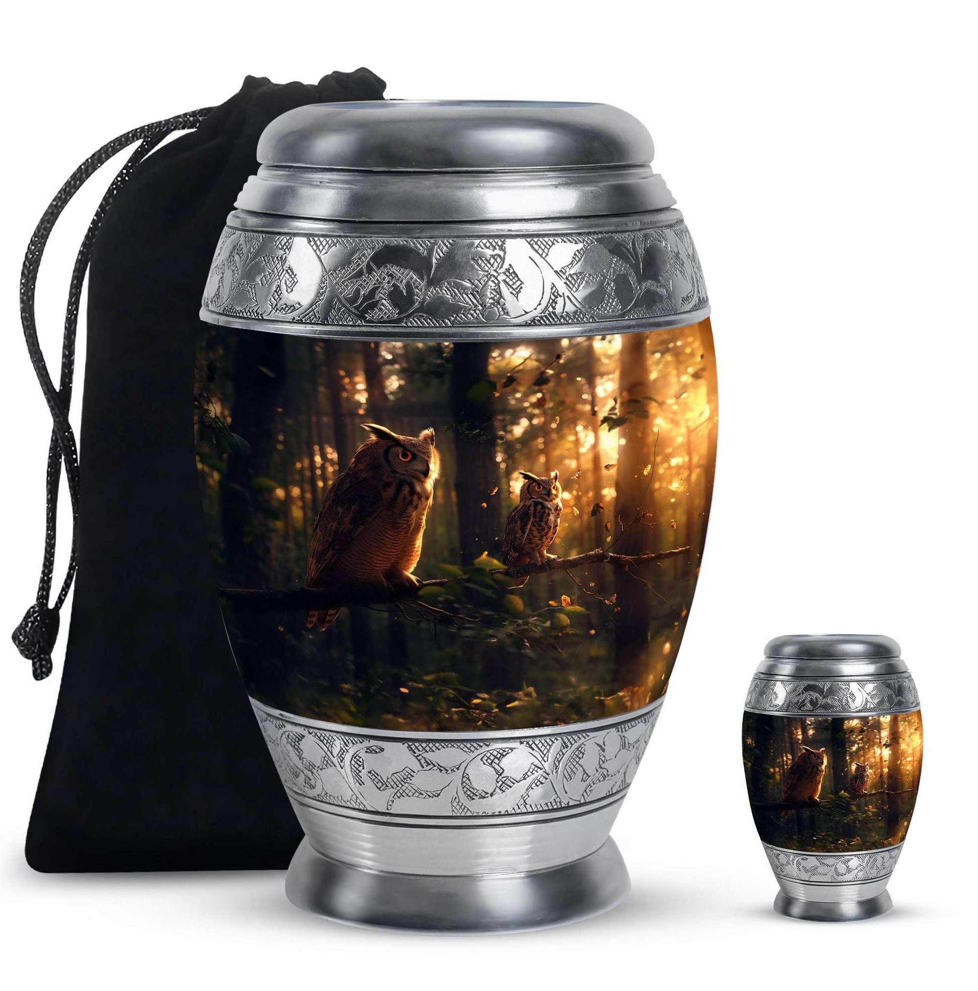 Owl Theme Large Urn With 1 Keepsake Urn