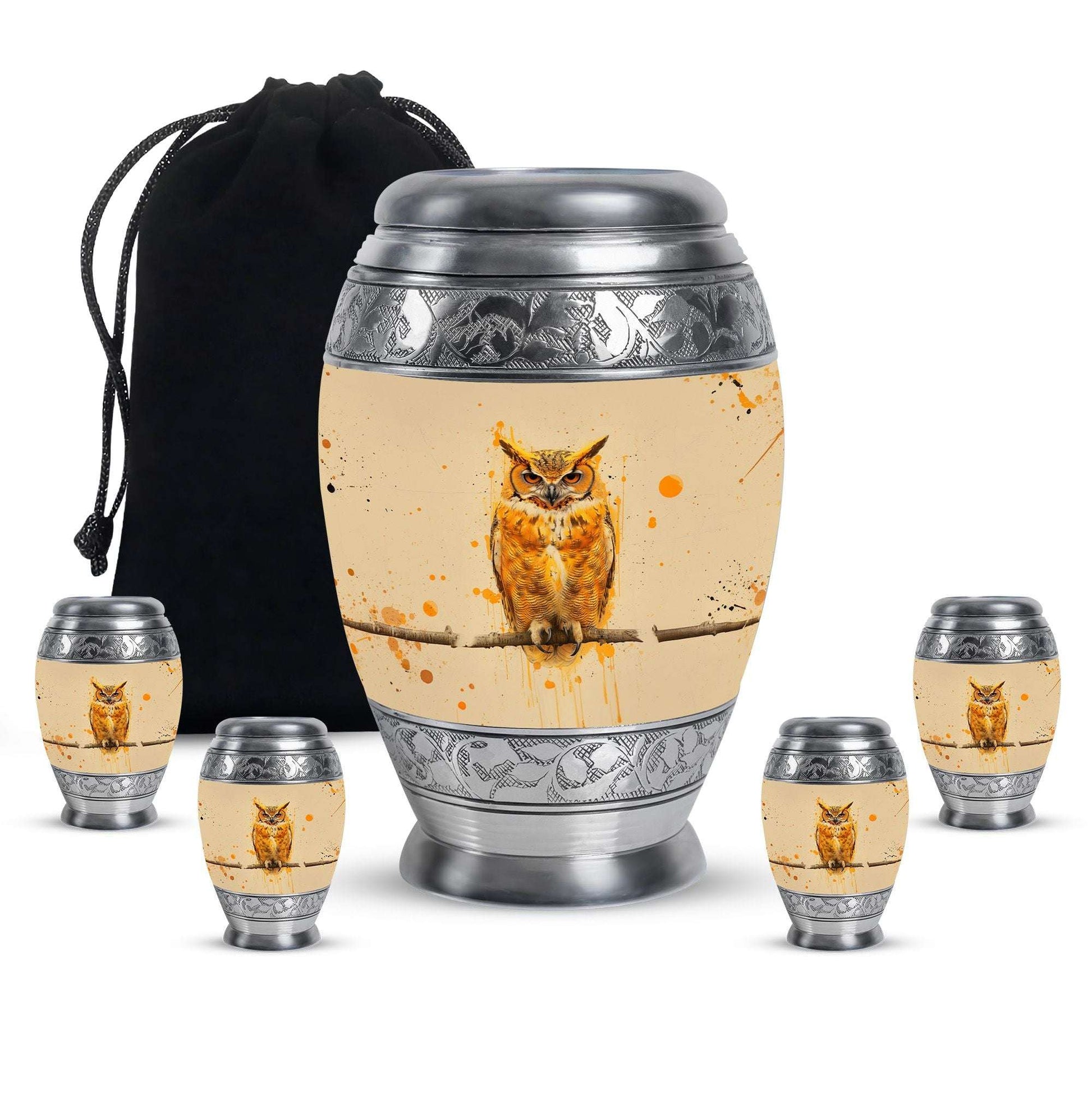 Owl Theme Large Urn With 4 Keepsake Urn