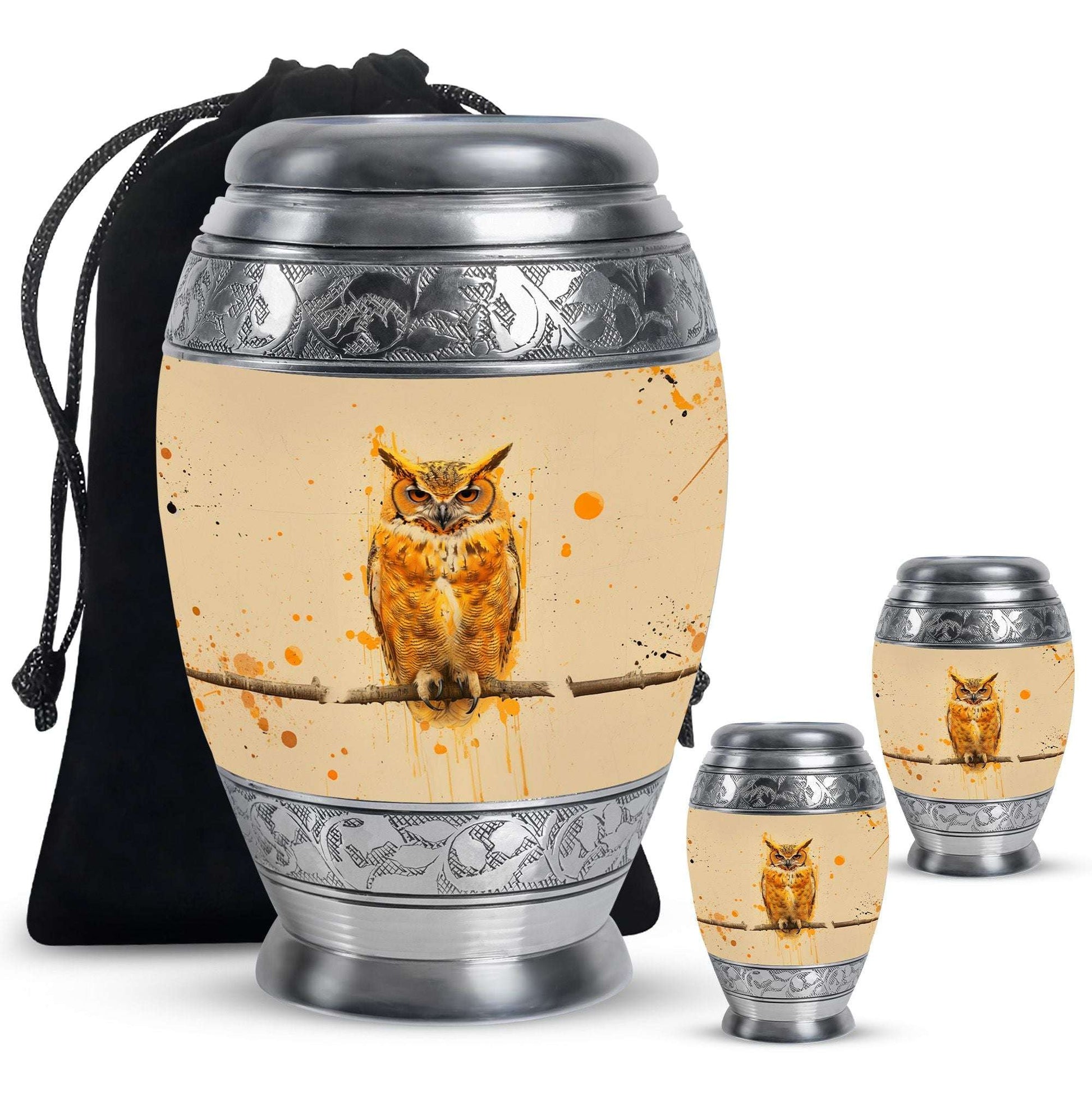 Owl Theme Large Urn With 2 Keepsake Urn