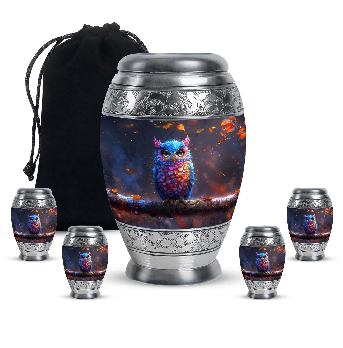 Owl Theme Large Urn With 4 Keepsake Urn