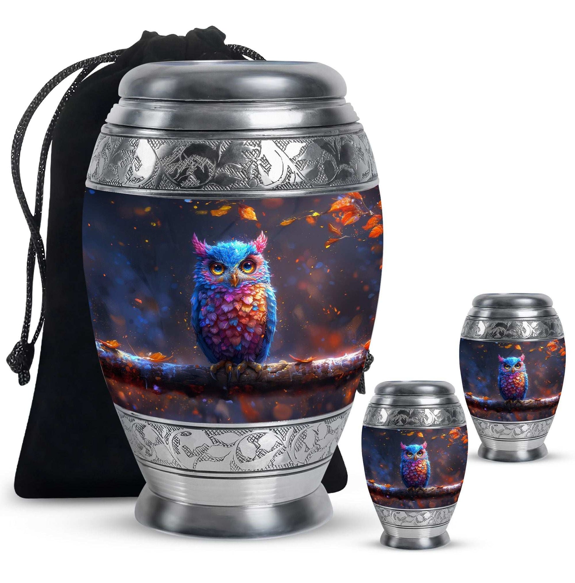Owl Theme Large Urn With 2 Keepsake Urn
