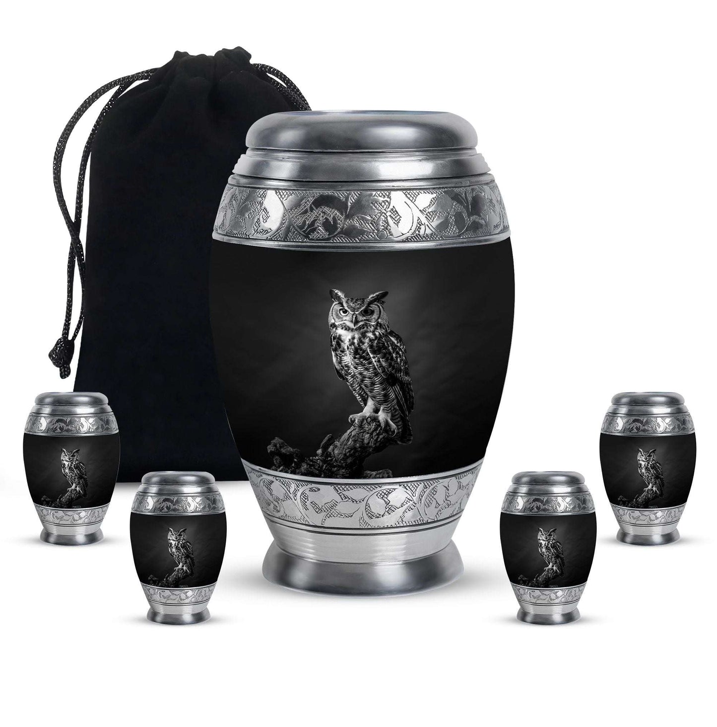 Owl Theme Large Urn With 4 Keepsake Urn