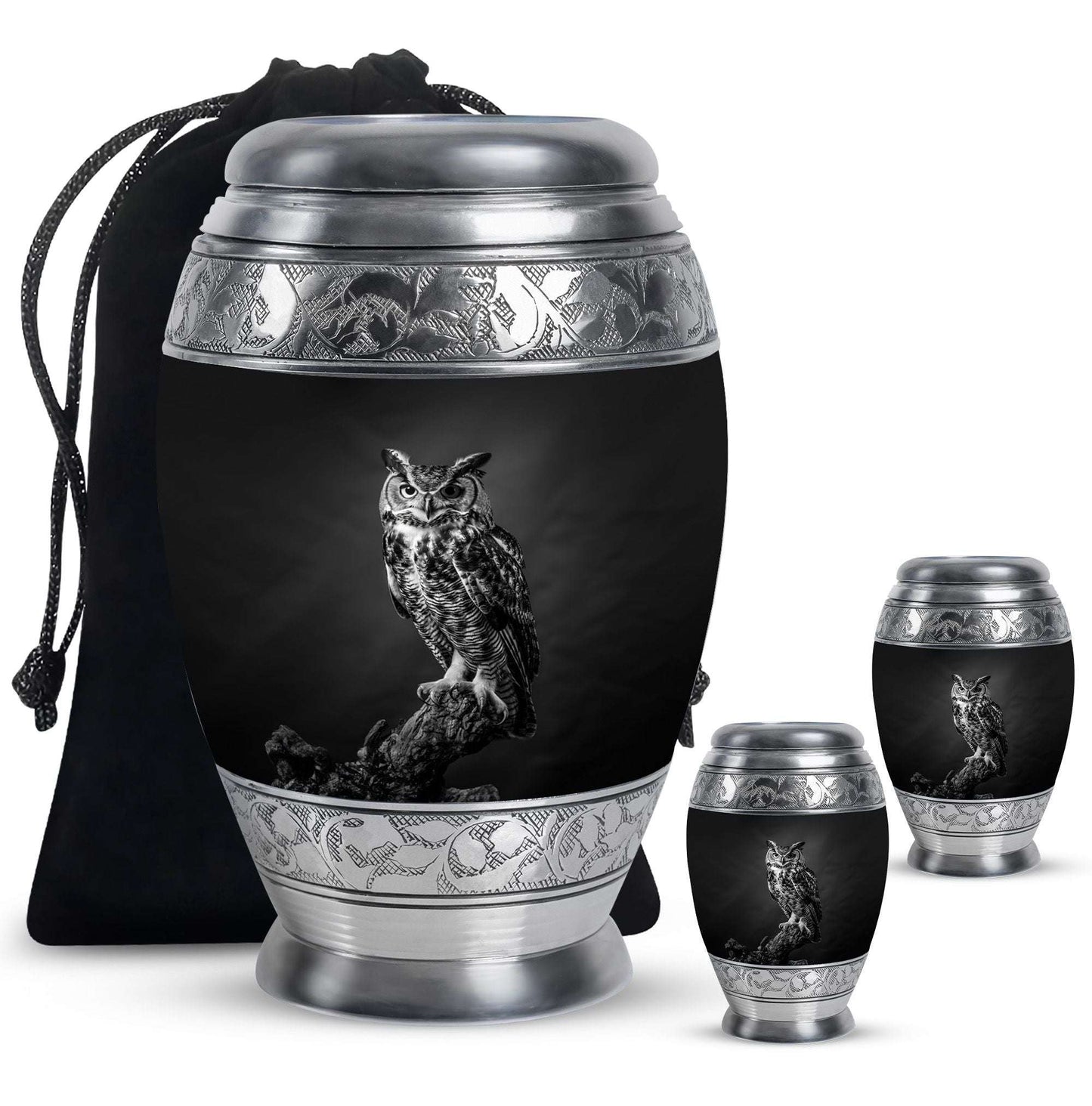 Owl Theme Large Urn With 2 Keepsake Urn