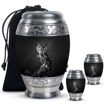 Owl Theme Large Urn With 2 Keepsake Urn