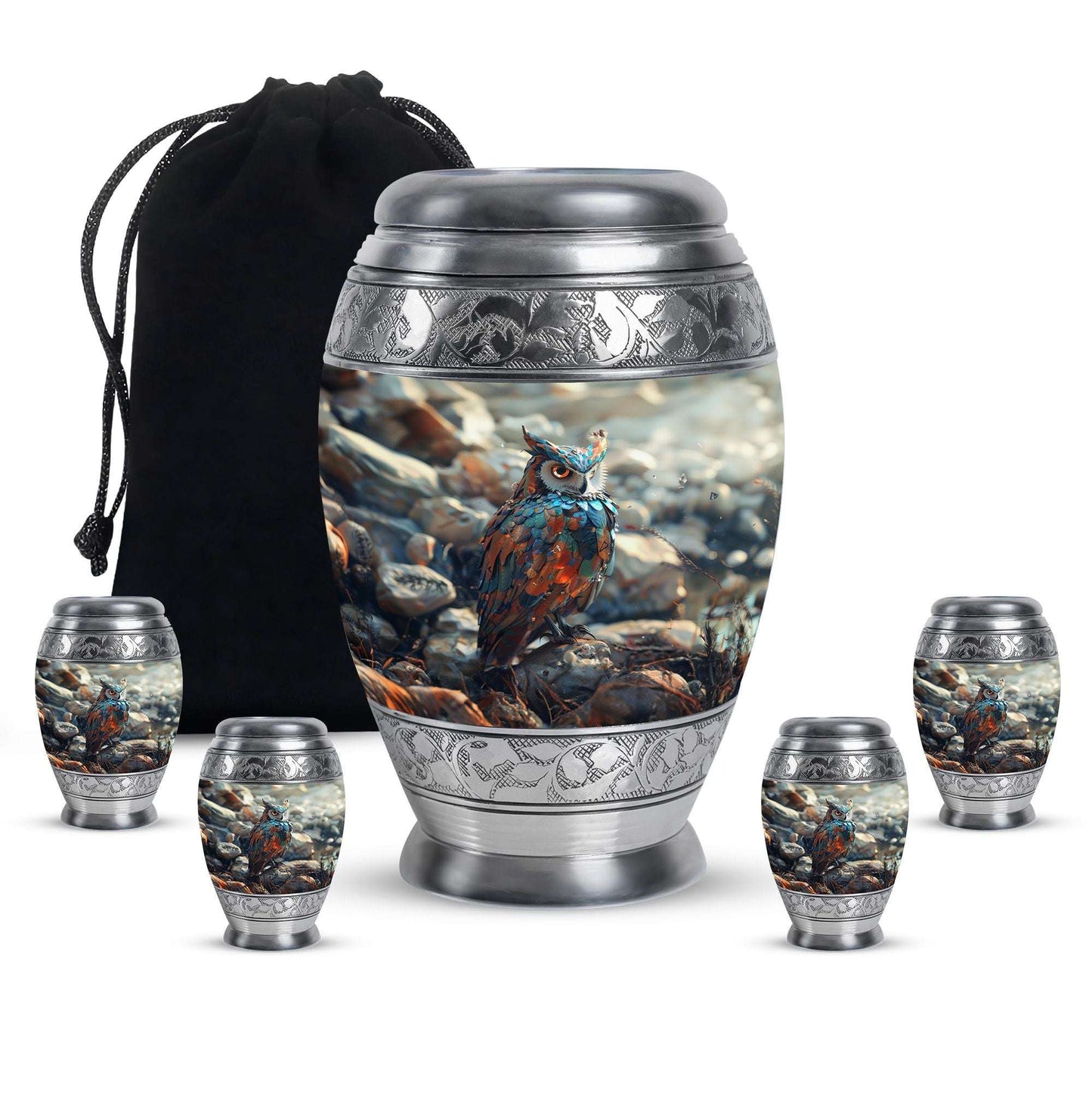 Owl Theme Large Urn With 4 Keepsake Urn
