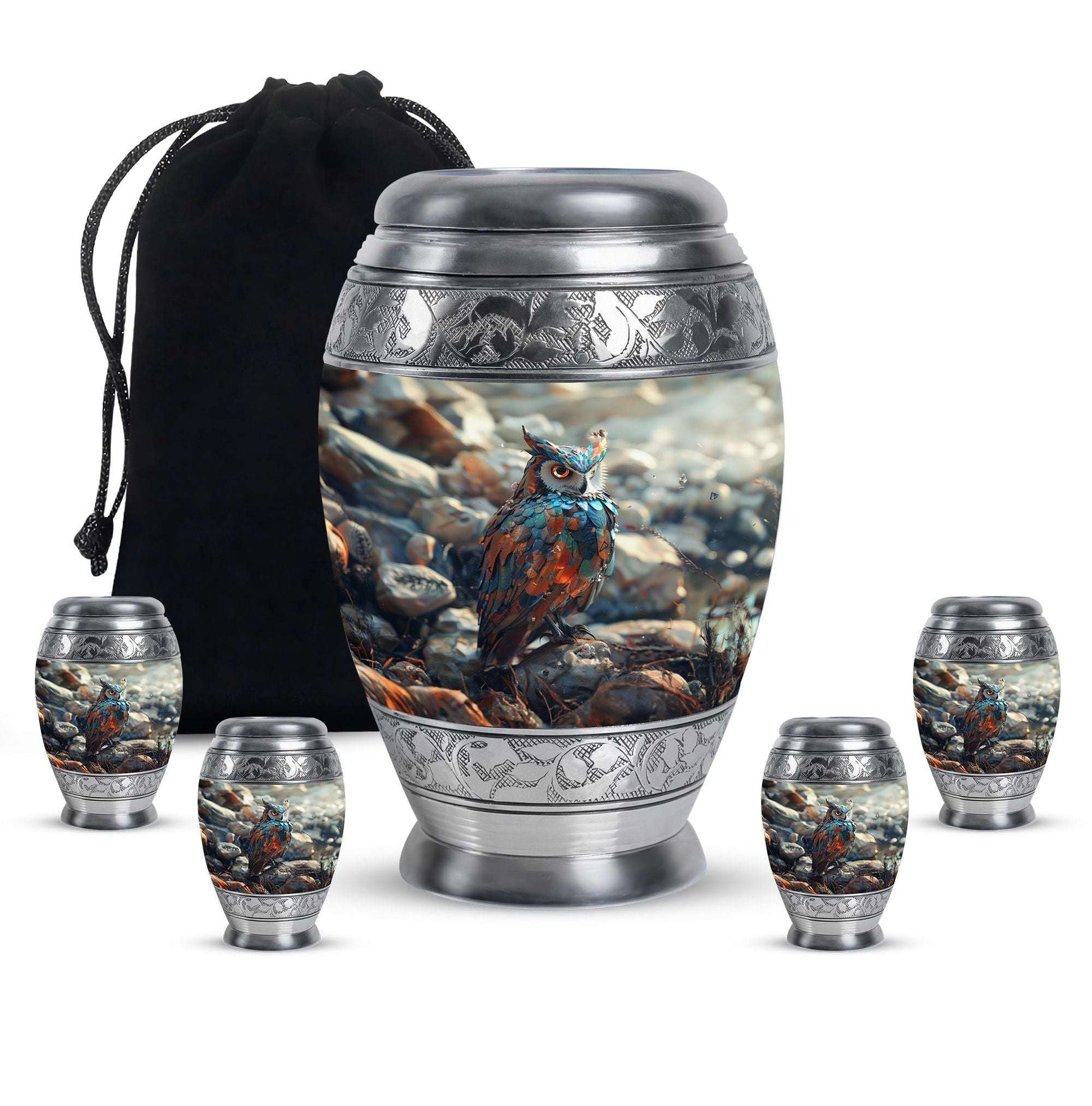 Owl Theme Large Urn With 4 Keepsake Urn
