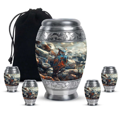 Owl Theme Large Urn With 4 Keepsake Urn