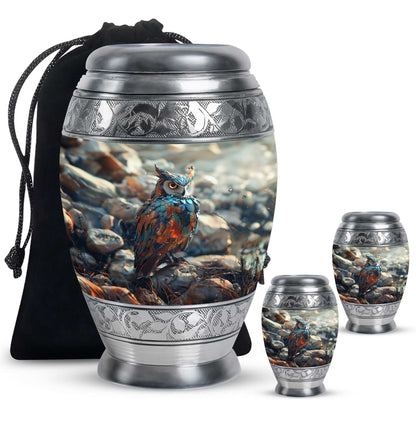 Owl Theme Large Urn With 2 Keepsake Urn