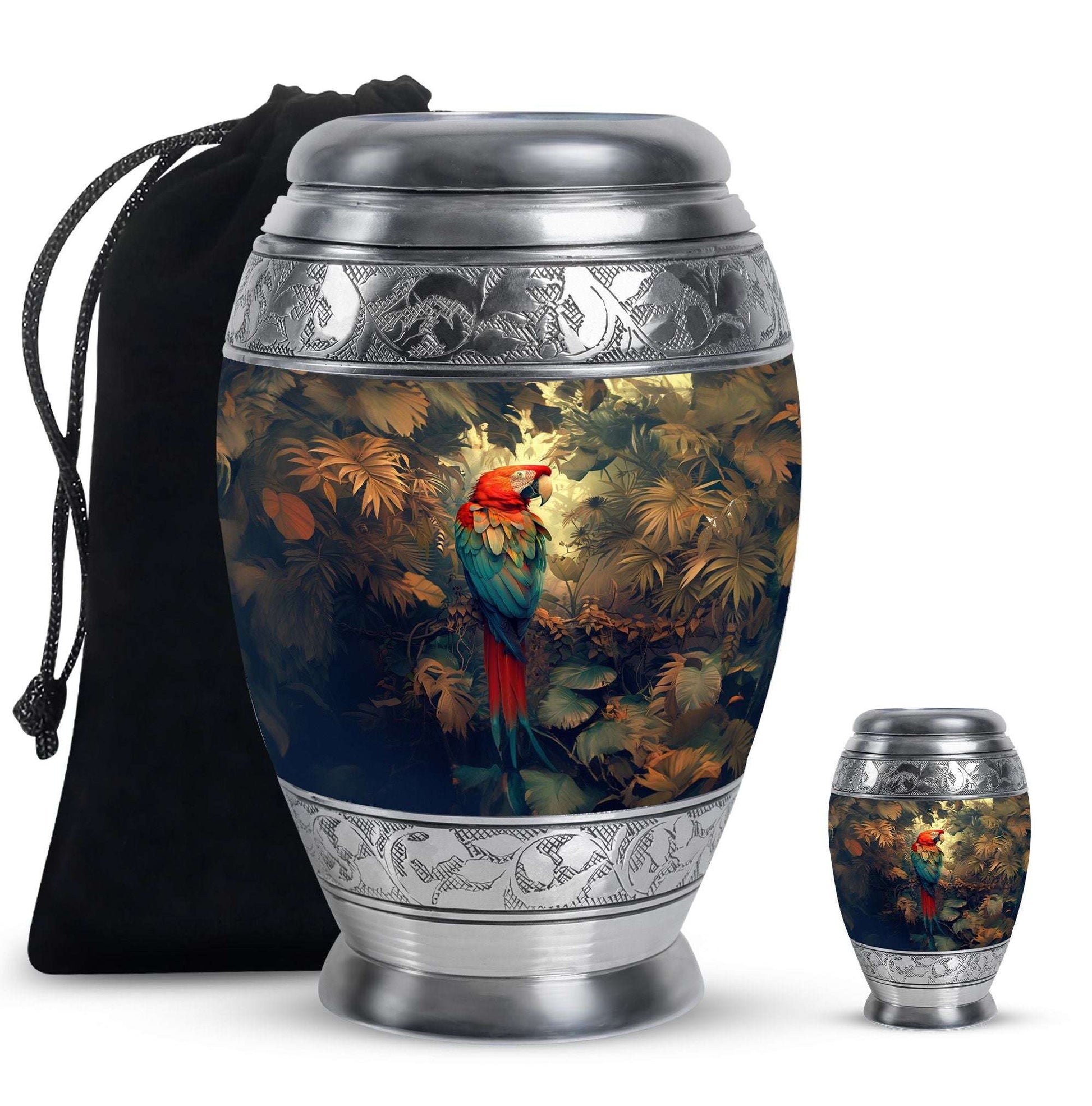 Macaw Parrot Theme Large Urn With 1 Keepsake Urn