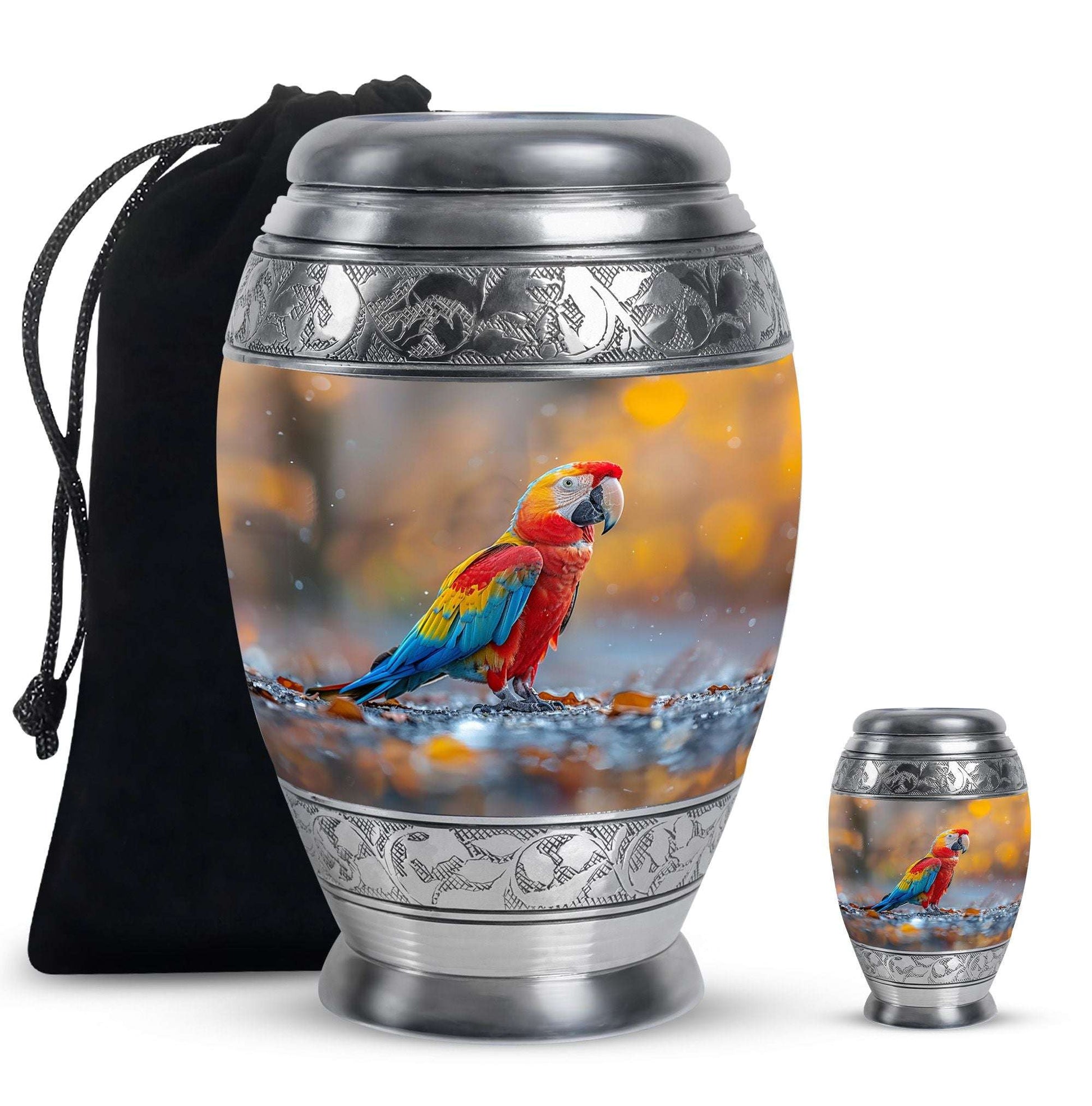 Macaw Parrot Theme Large Urn With 1 Keepsake Urn