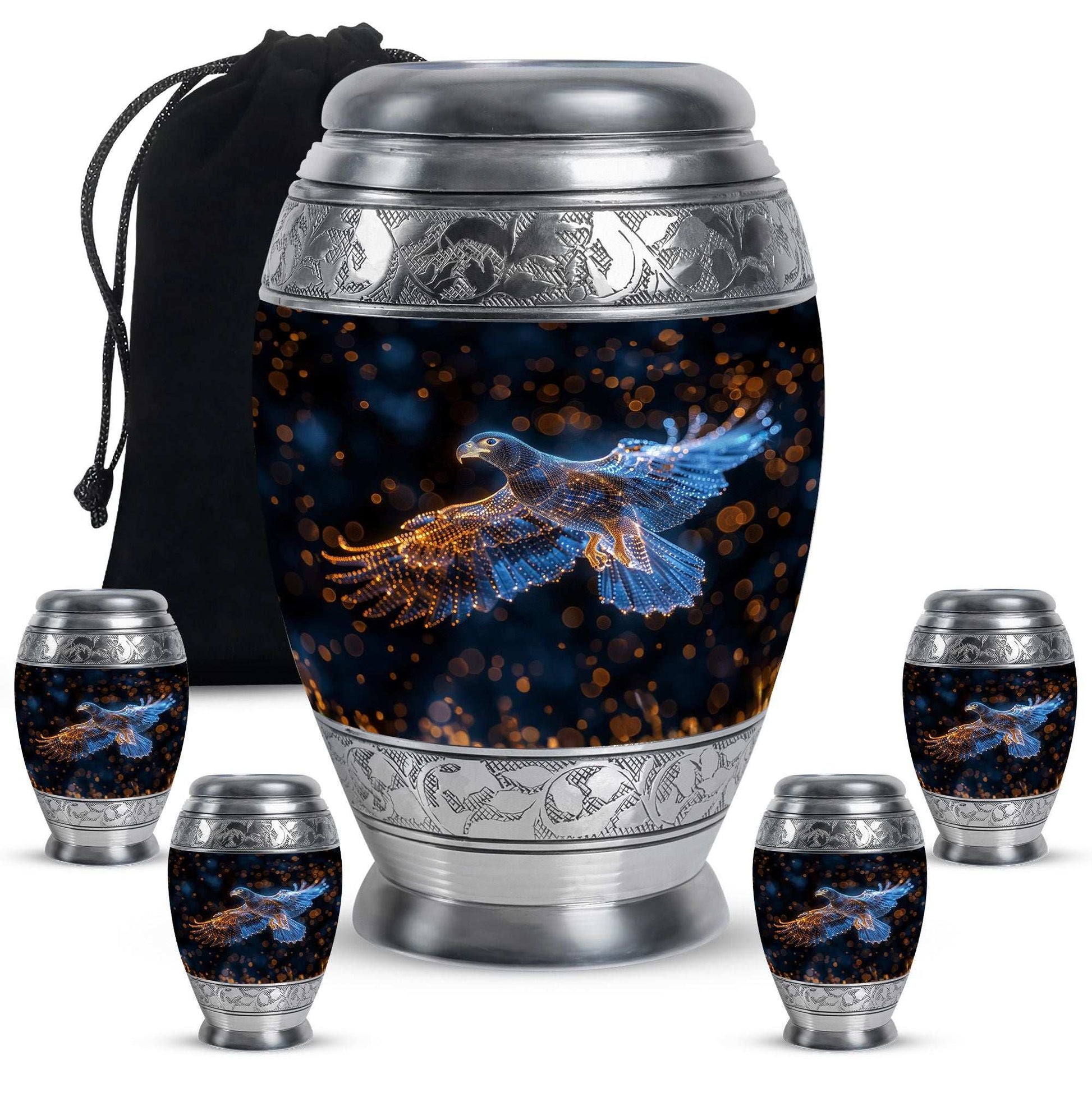 Eagle Theme Large Urn With 4 Keepsake Urn