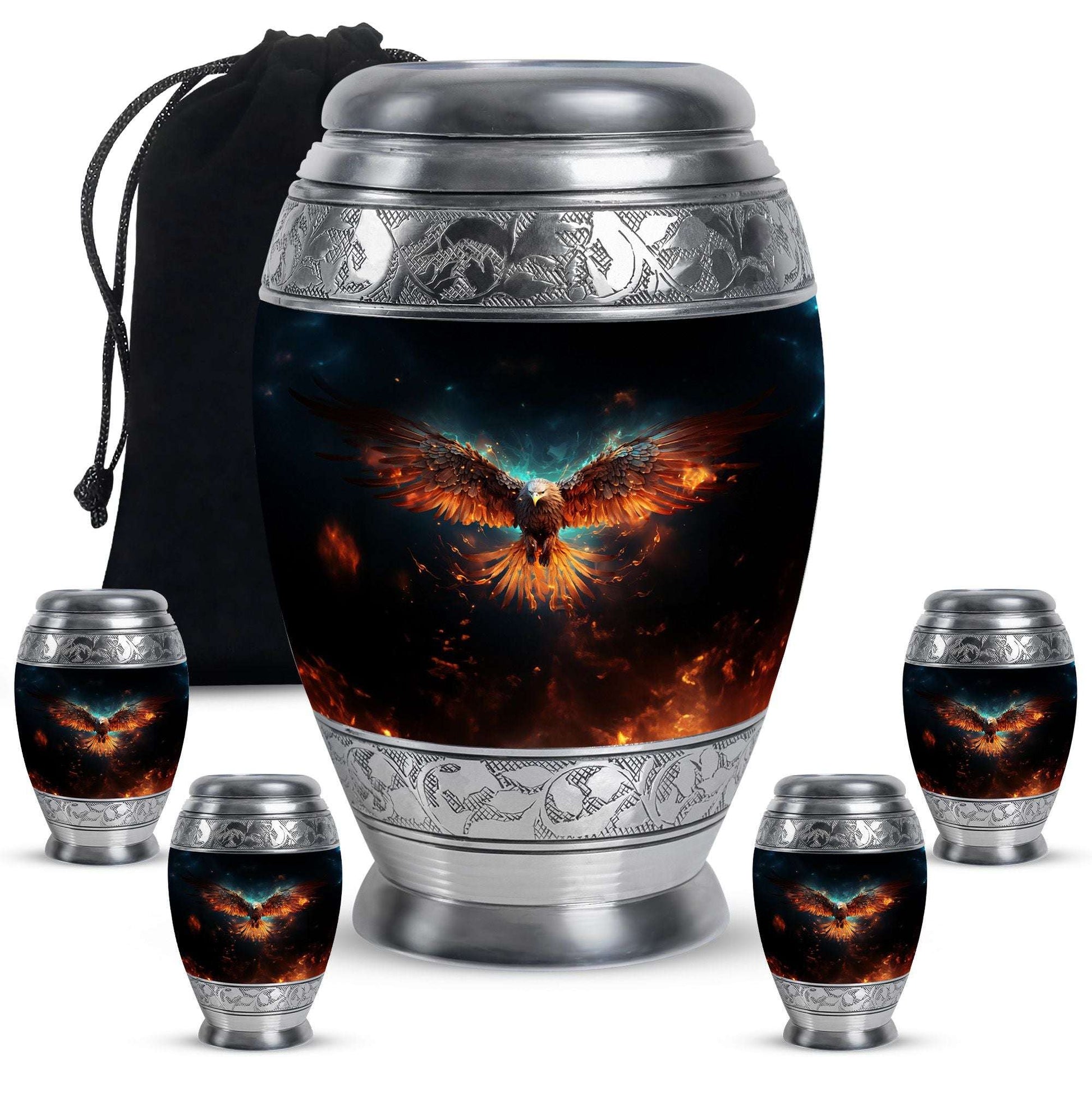 Eagle Theme Large Urn With 4 Keepsake Urn