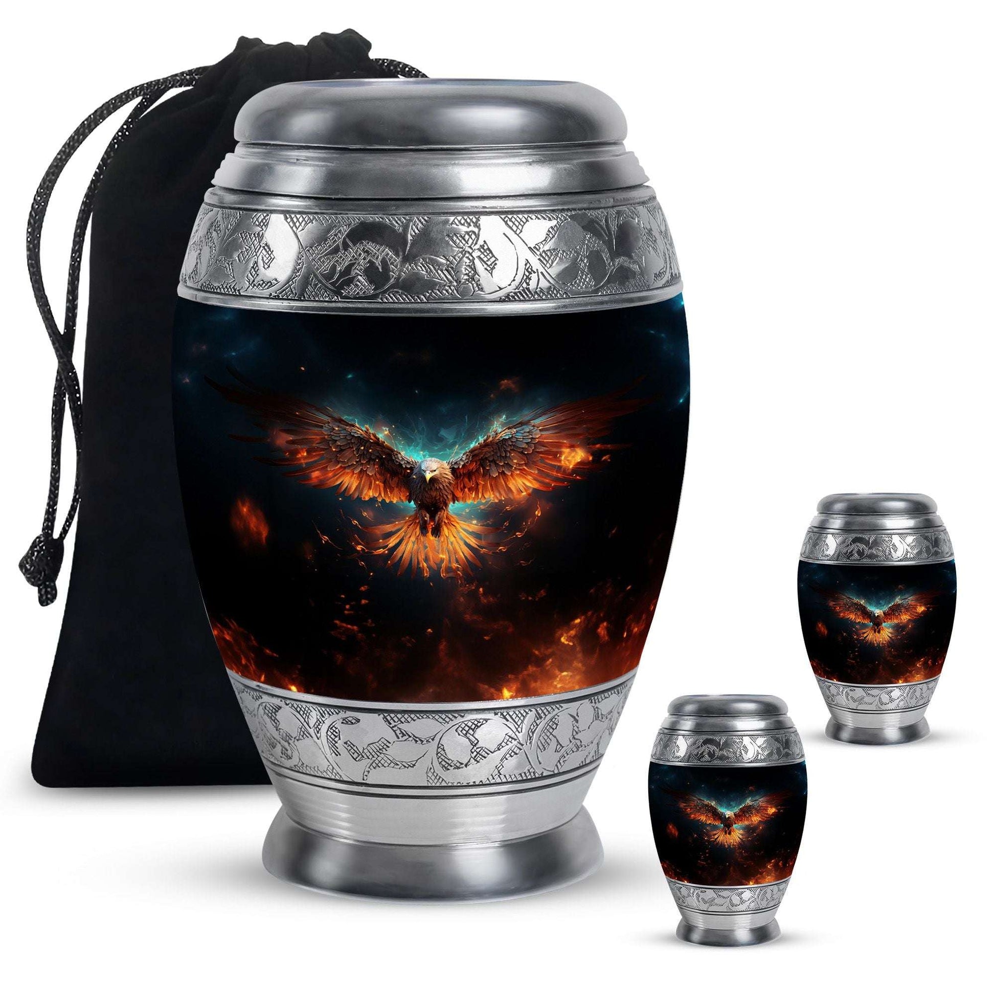 Eagle Theme Large Urn With 2 Keepsake Urn