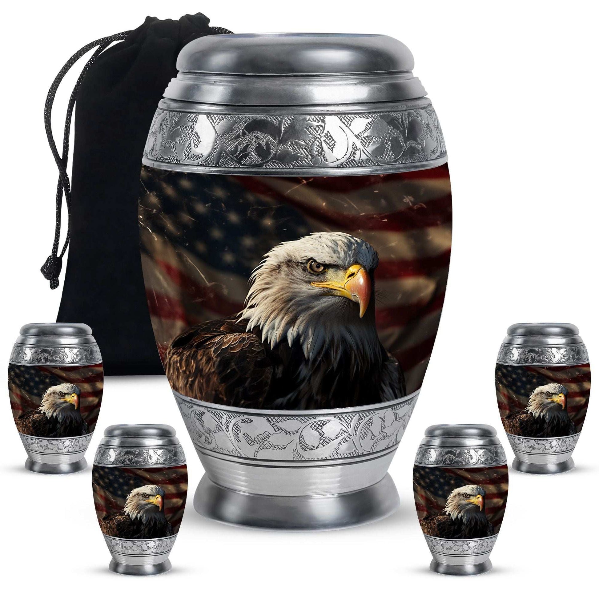 Eagle Theme Large Urn With 4 Keepsake Urn