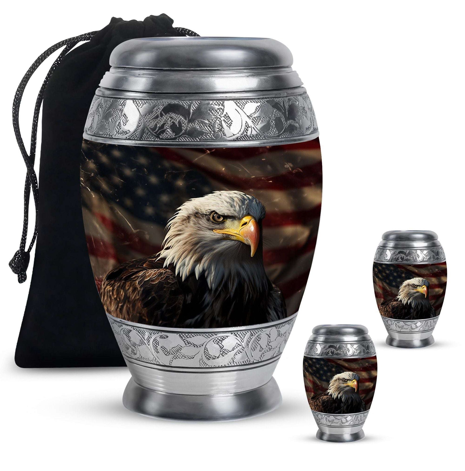 Eagle Theme Large Urn With 2 Keepsake Urn
