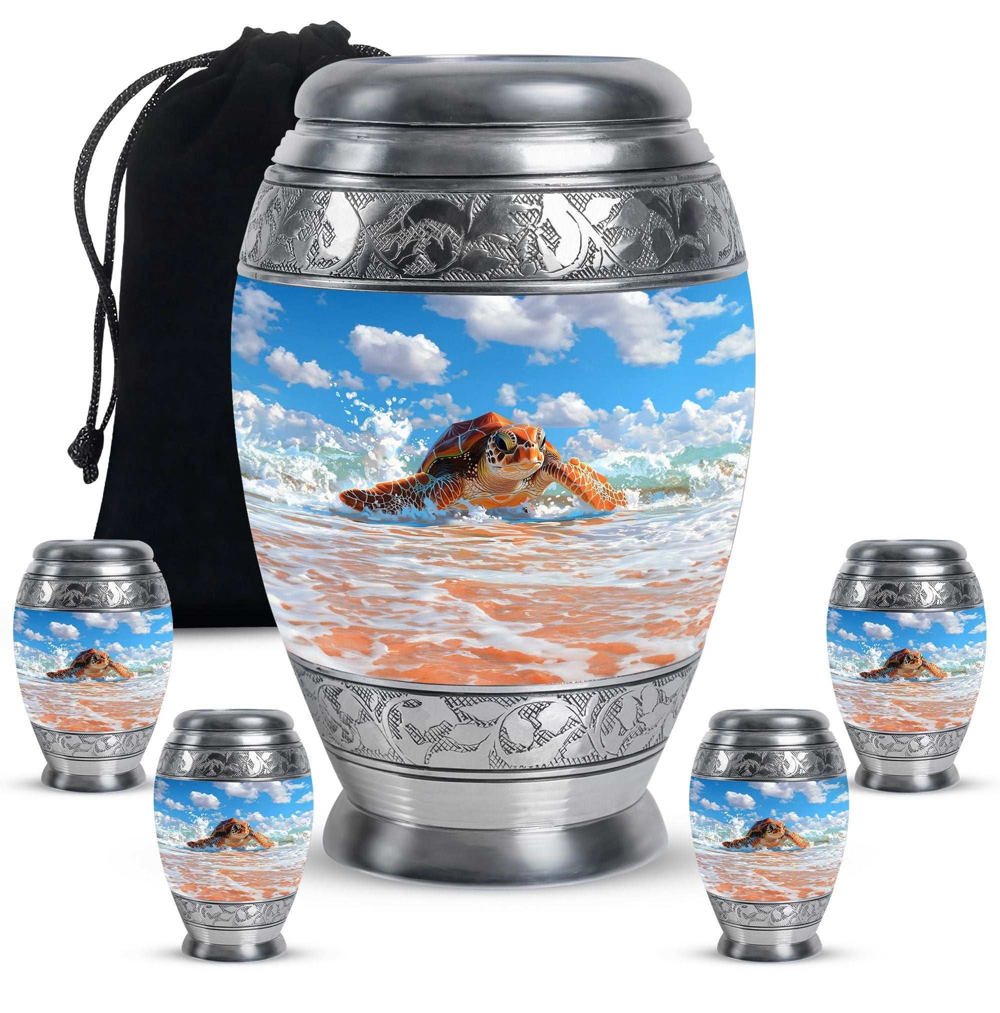 Turtle Theme Large Urn With 4 Keepsake Urn