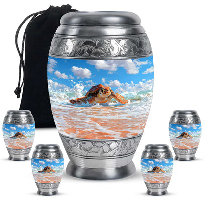 Turtle Theme Large Urn With 4 Keepsake Urn