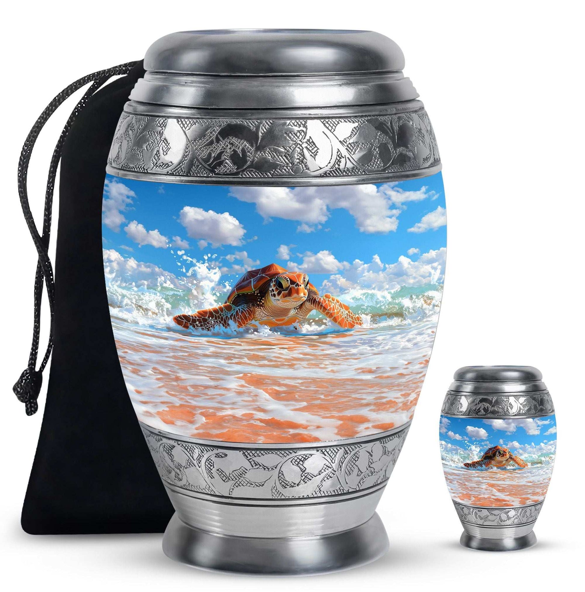 Turtle Theme Large Urn With 1 Keepsake Urn