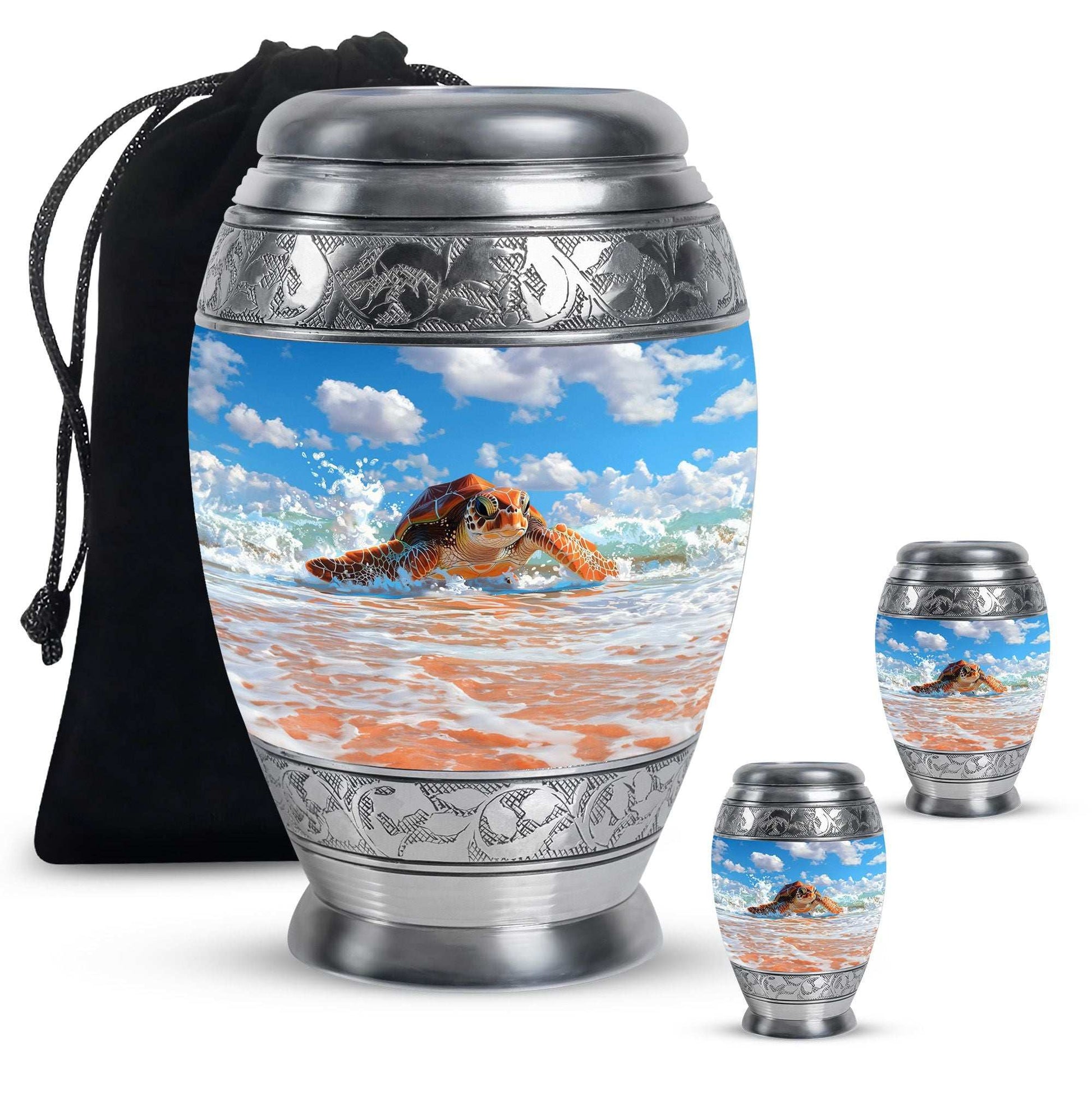 Turtle Theme Large Urn With 2 Keepsake Urn