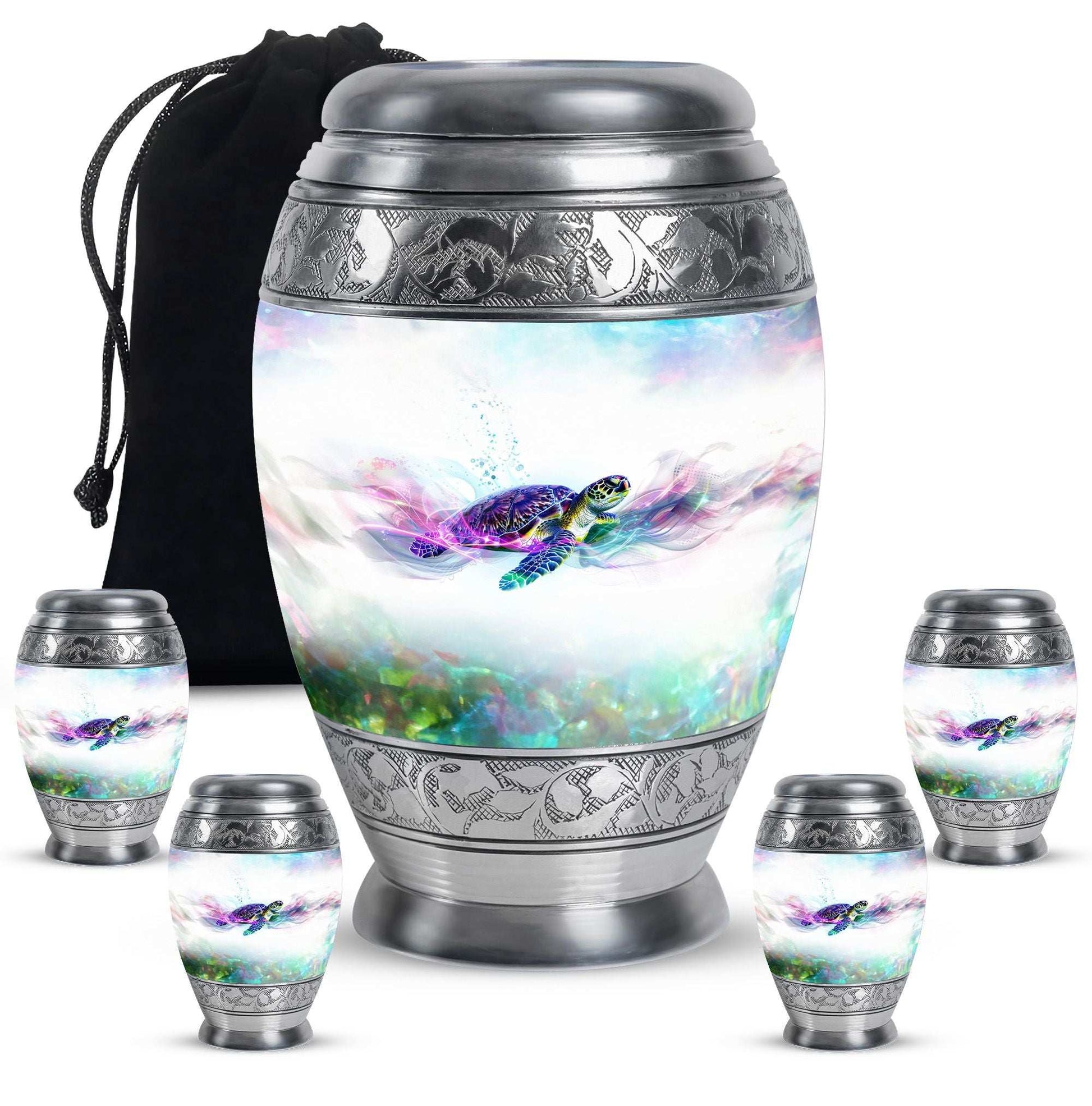 Turtle Theme Large Urn With 4 Keepsake Urn
