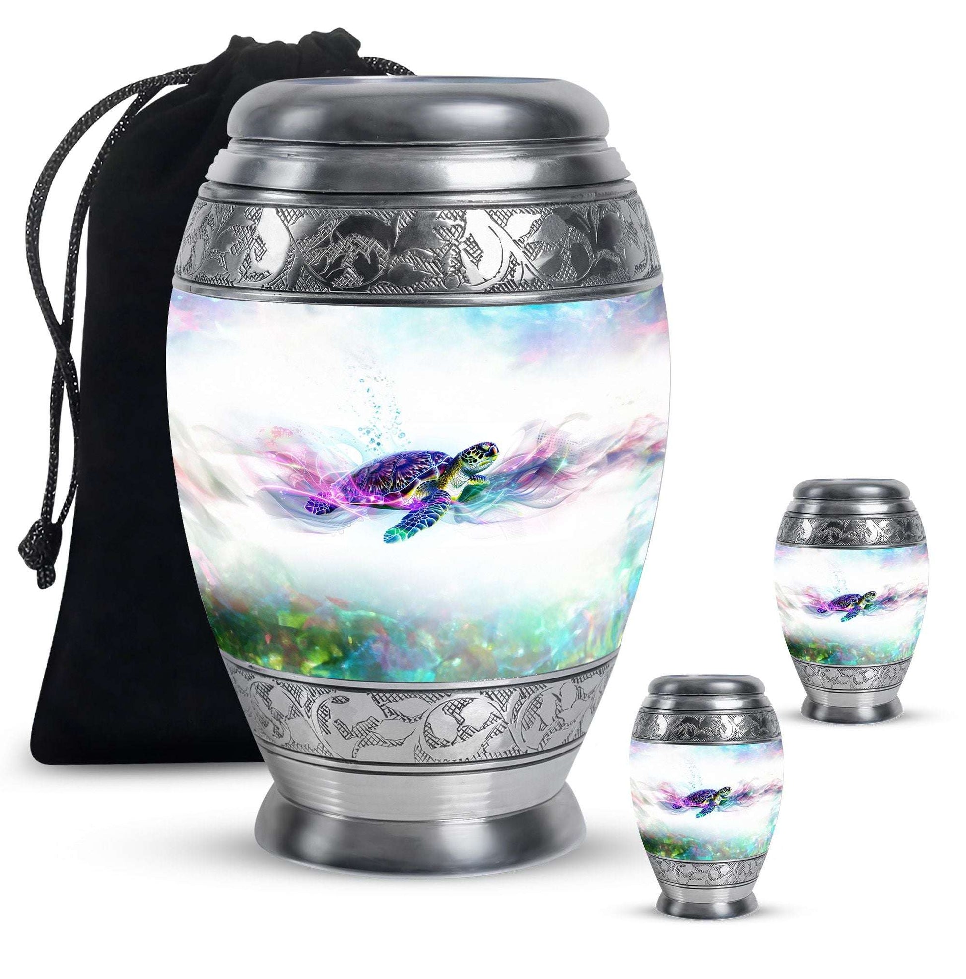 Turtle Theme Large Urn With 2 Keepsake Urn