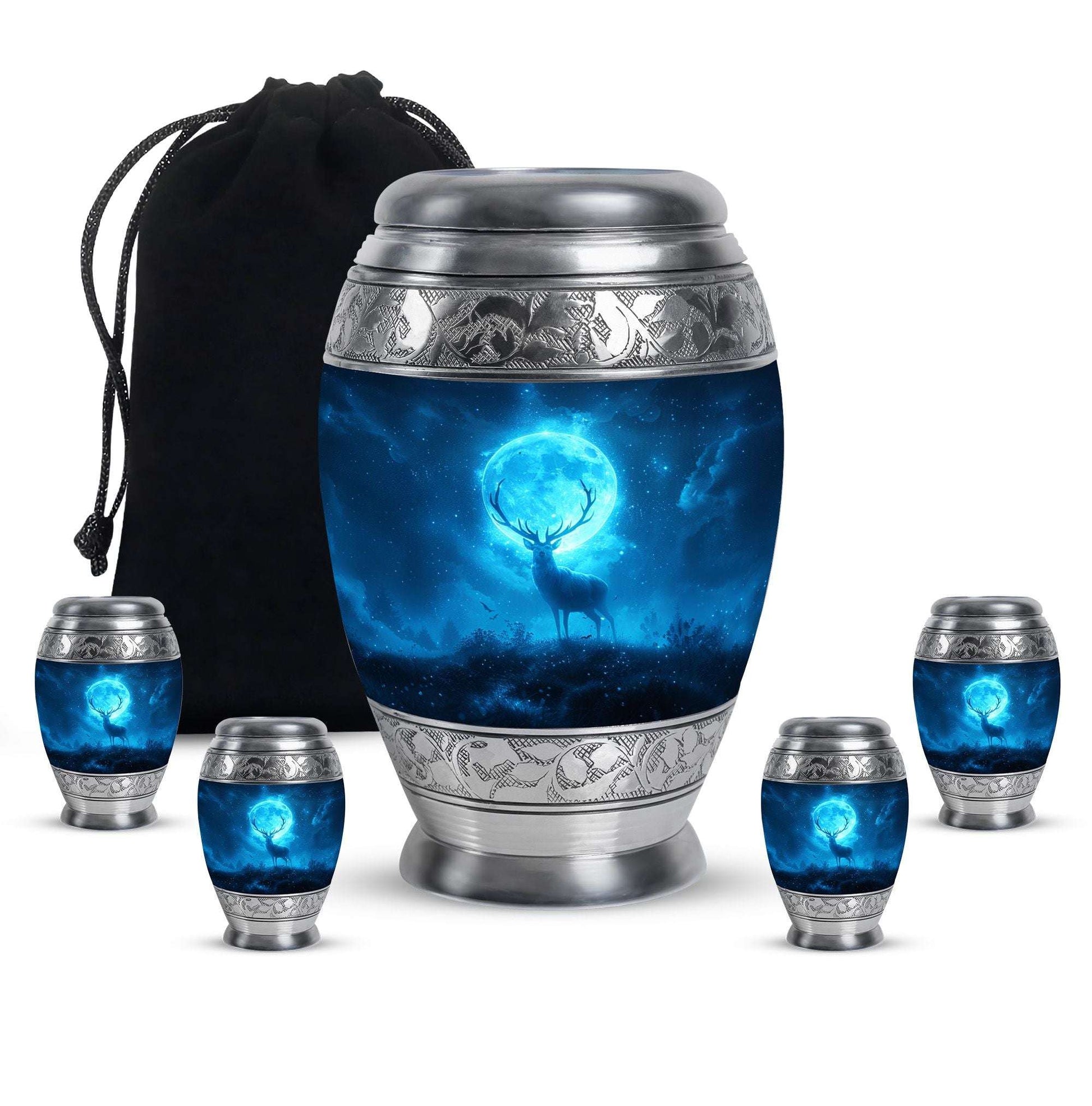 Deer Theme Large Urn With 4 Keepsake Urn