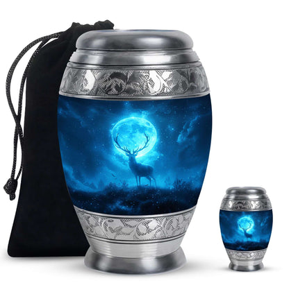 Deer Theme Large Urn With 1 Keepsake Urn