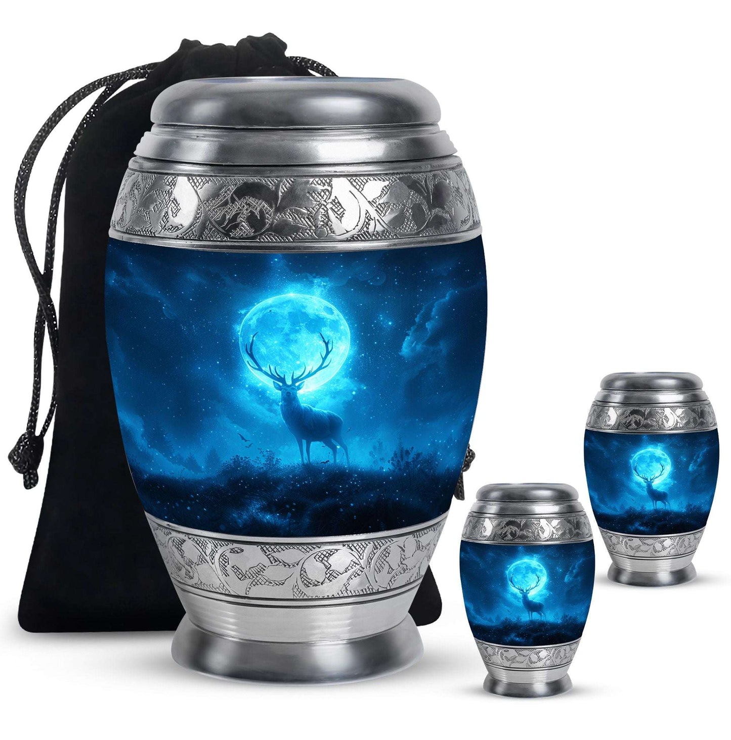 Deer Theme Large Urn With 2 Keepsake Urn