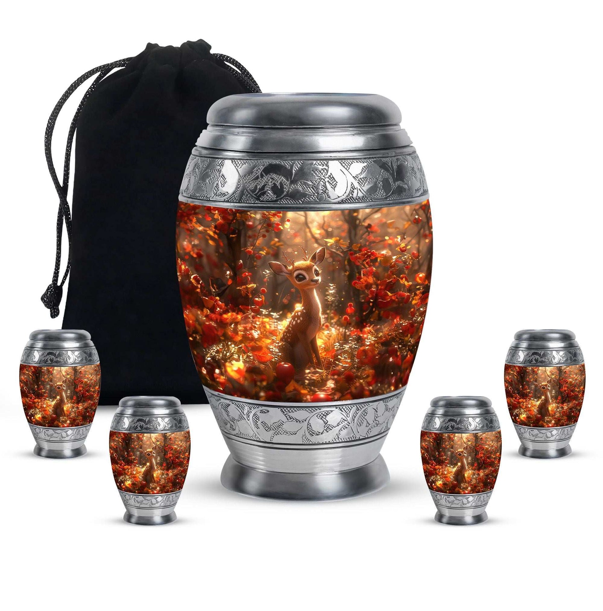 Deer Theme Large Urn With 4 Keepsake Urn
