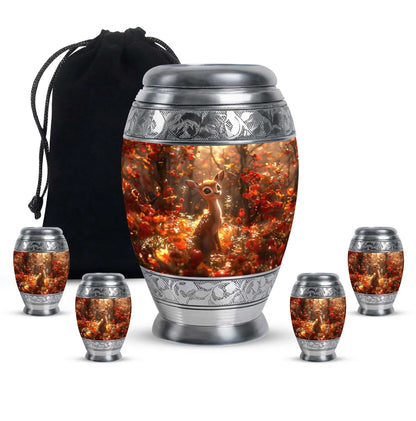 Deer Theme Large Urn With 4 Keepsake Urn