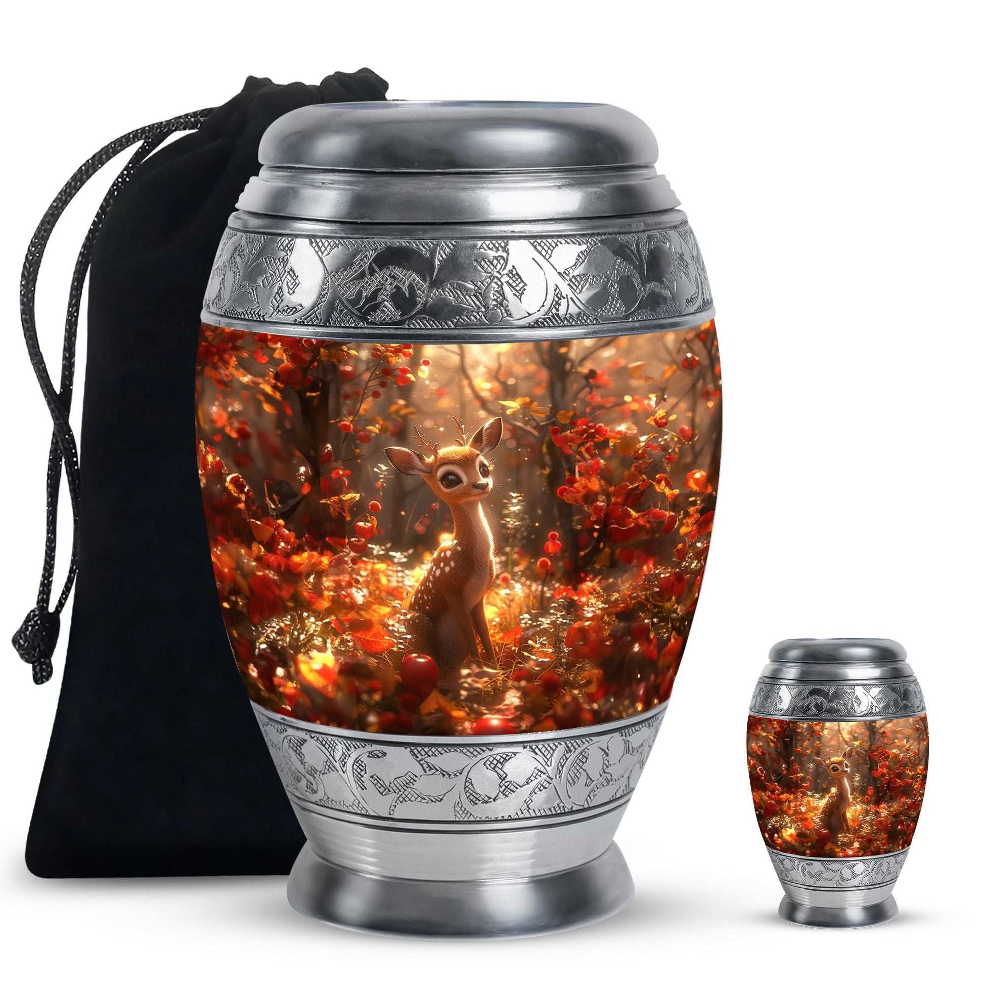 Deer Theme Large Urn With 1 Keepsake Urn