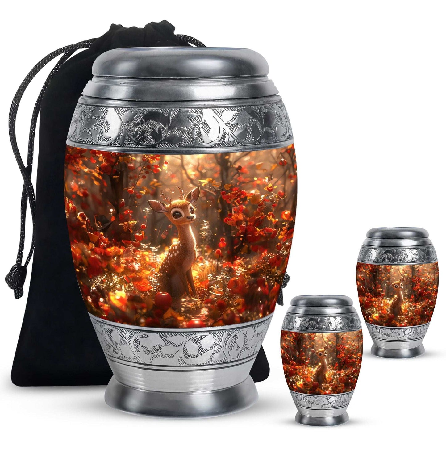 Deer Theme Large Urn With 2 Keepsake Urn