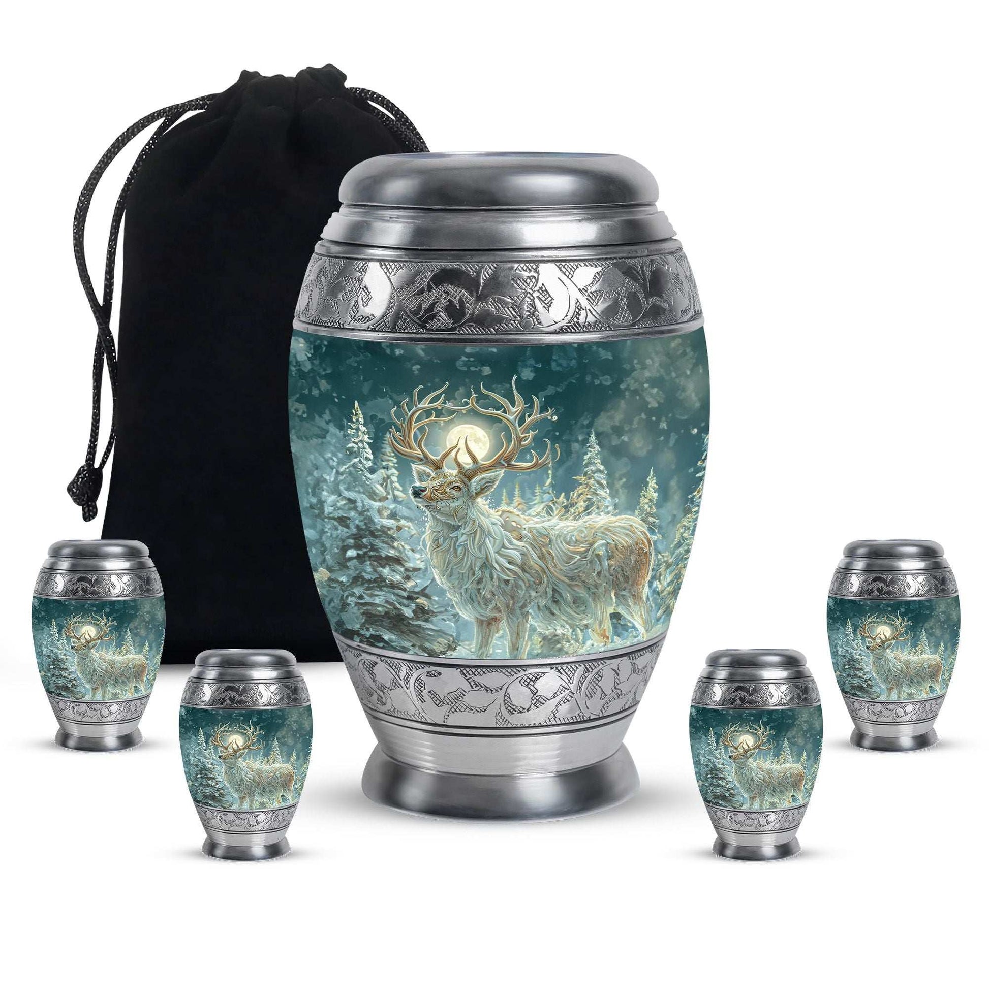 Deer Theme Large Urn With 4 Keepsake Urn