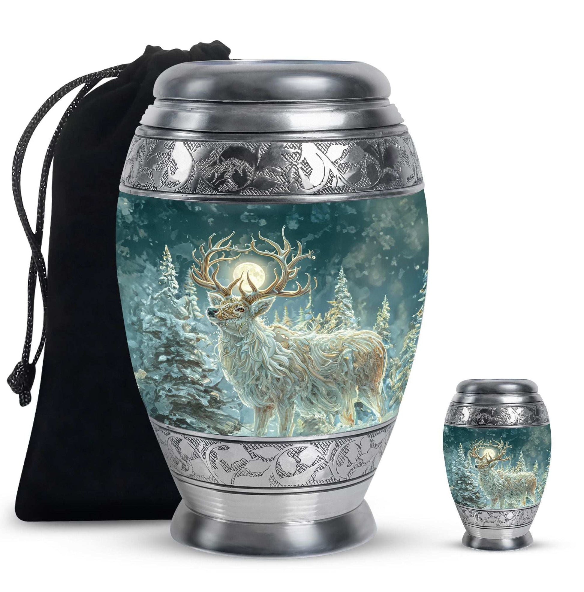 Deer Theme Large Urn With 1 Keepsake Urn