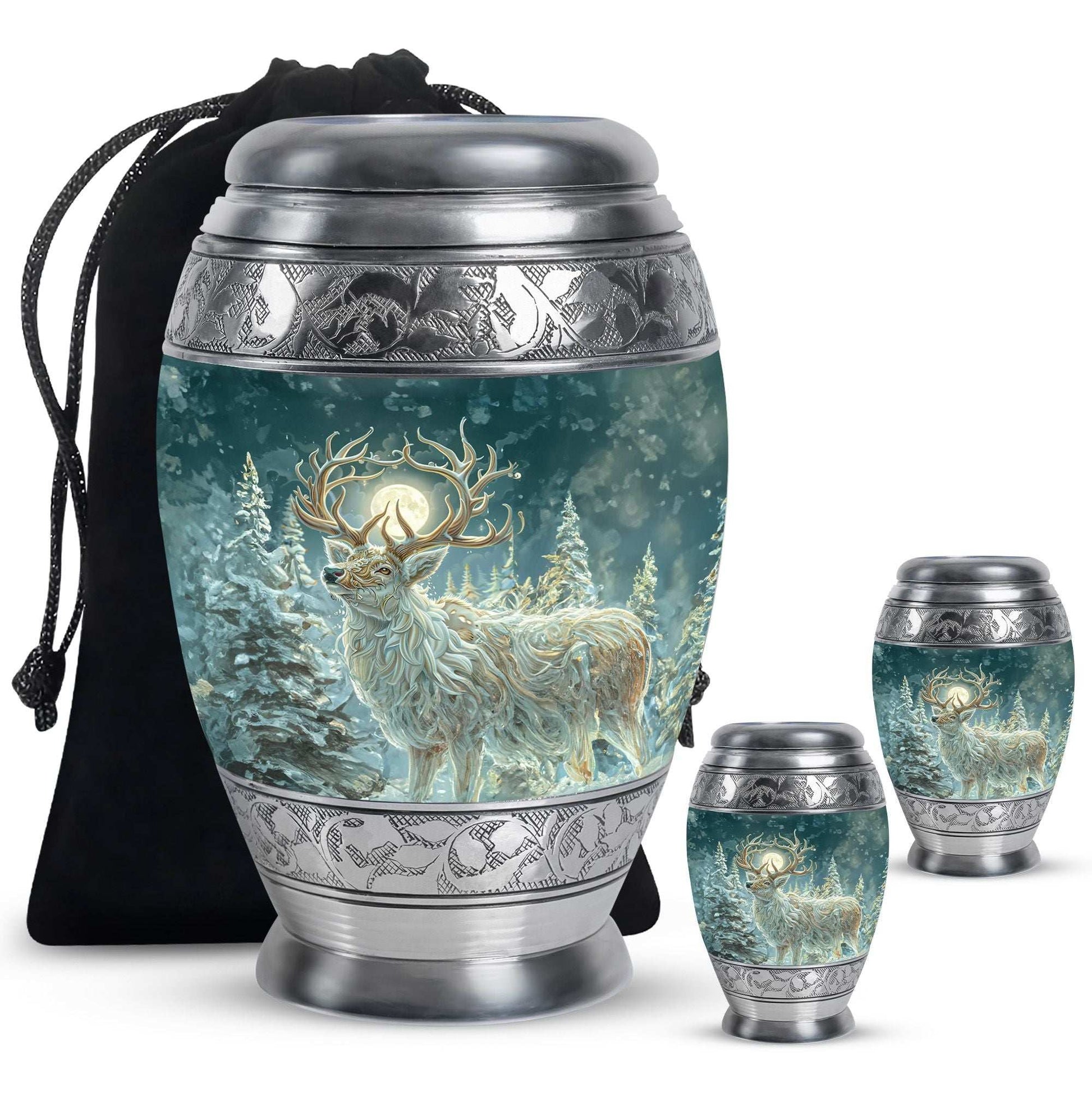 Deer Theme Large Urn With 2 Keepsake Urn
