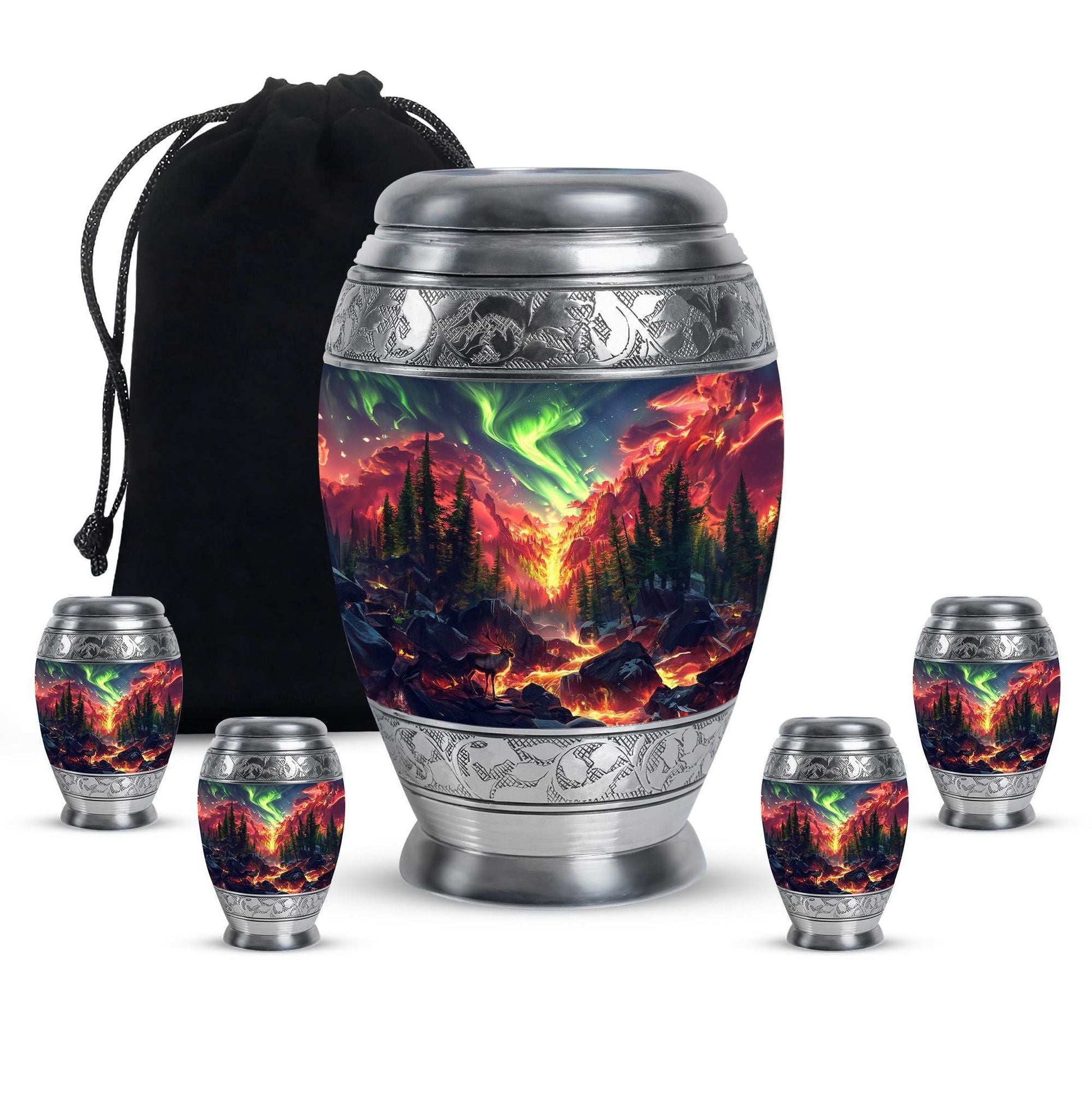 Deer Theme Large Urn With 4 Keepsake Urn