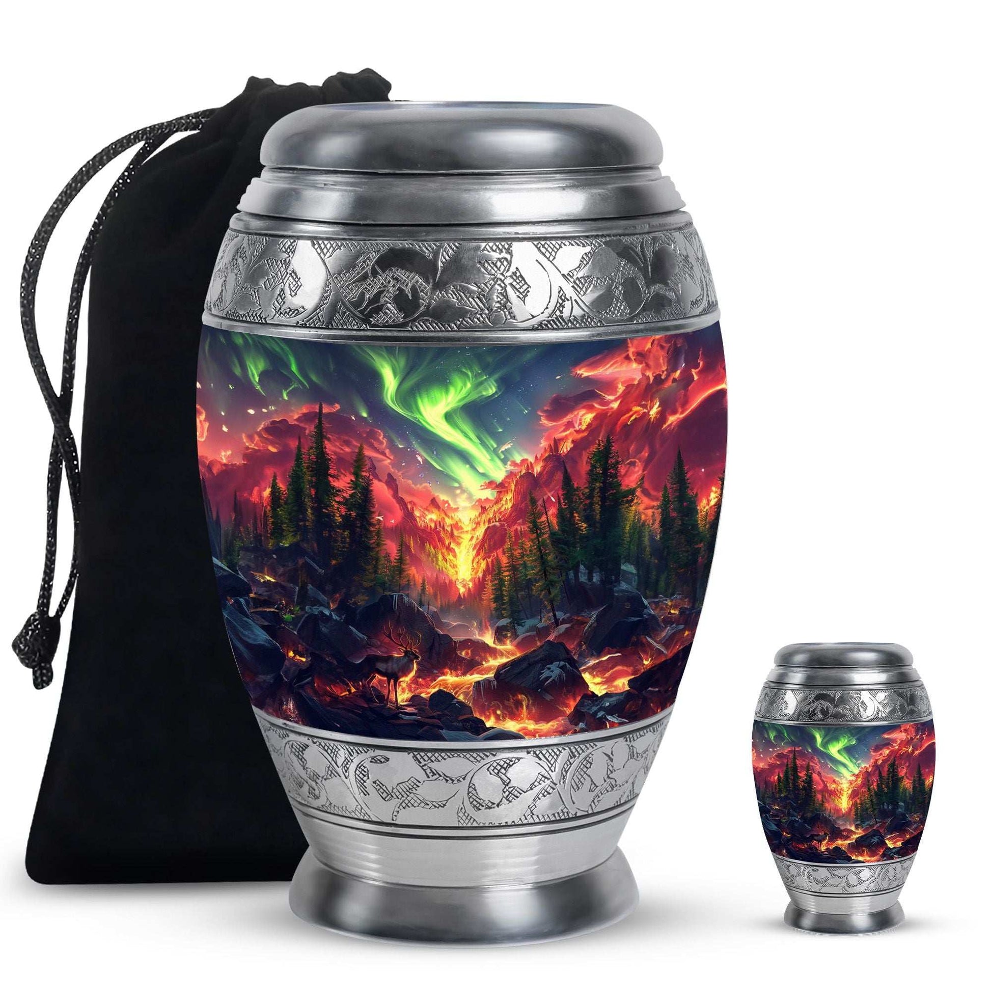 Deer Theme Large Urn With 1 Keepsake Urn