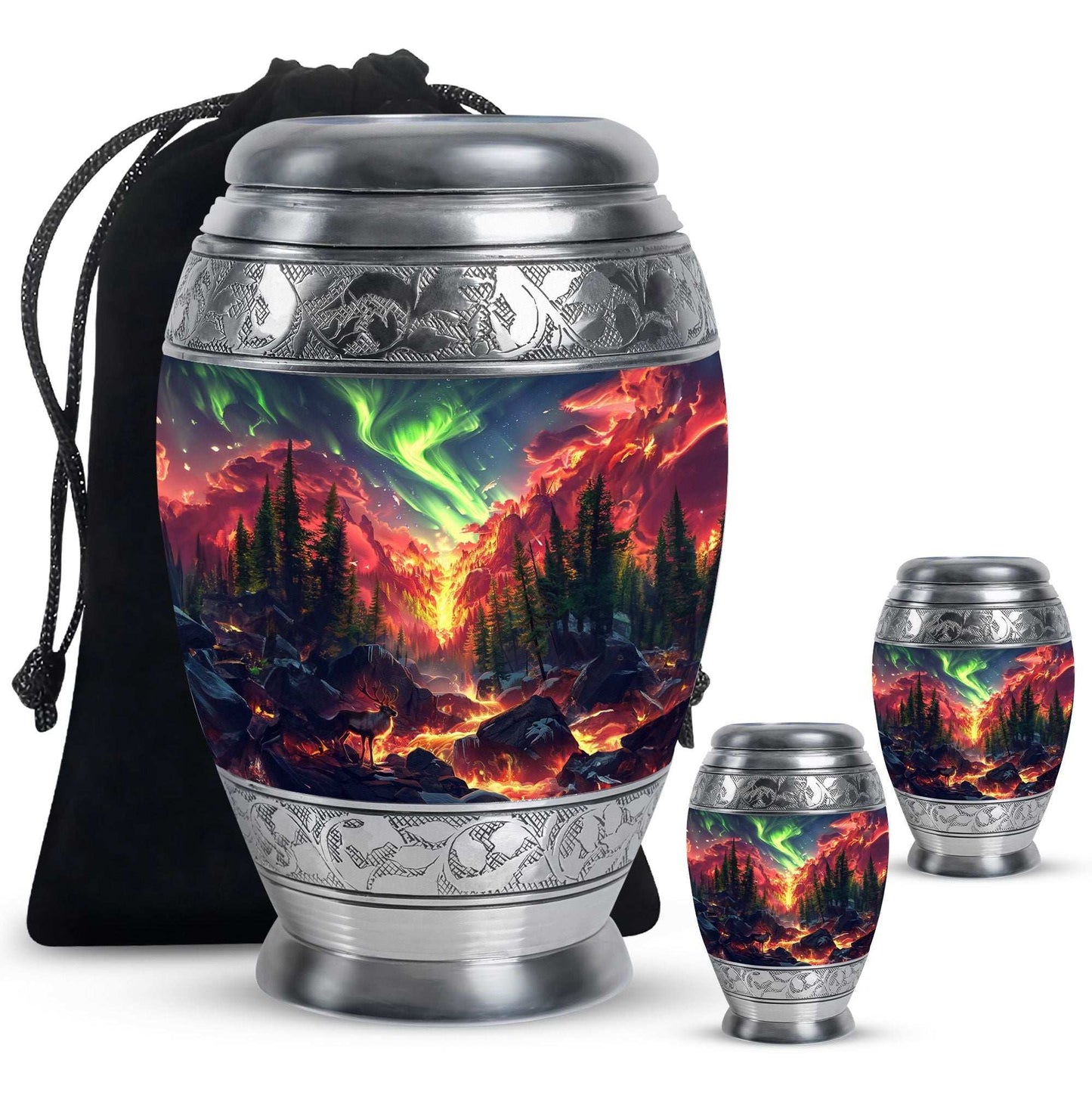 Deer Theme Large Urn With 2 Keepsake Urn