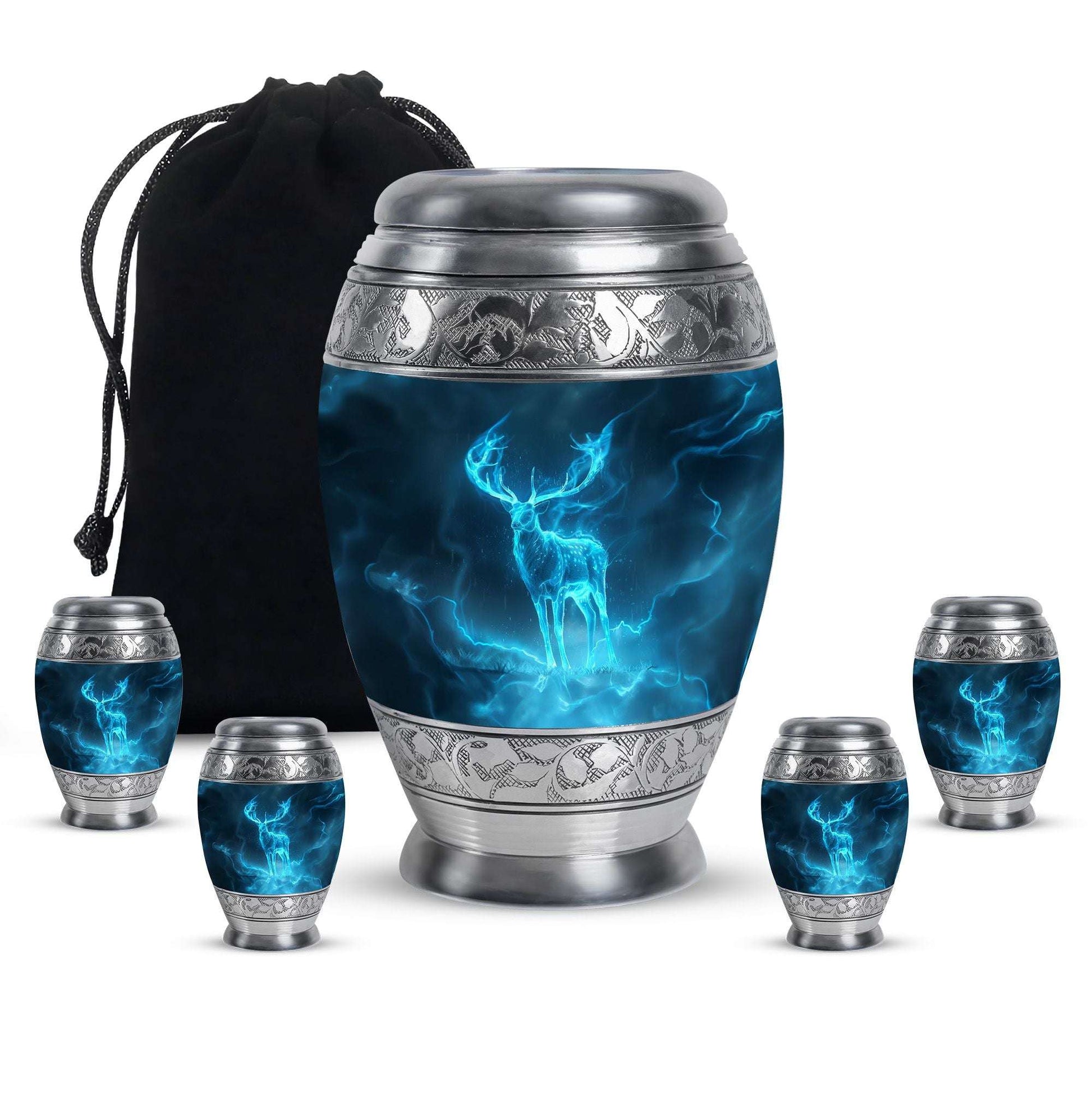 Deer Theme Large Urn With 4 Keepsake Urn