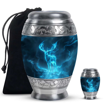 Deer Theme Large Urn With 1 Keepsake Urn