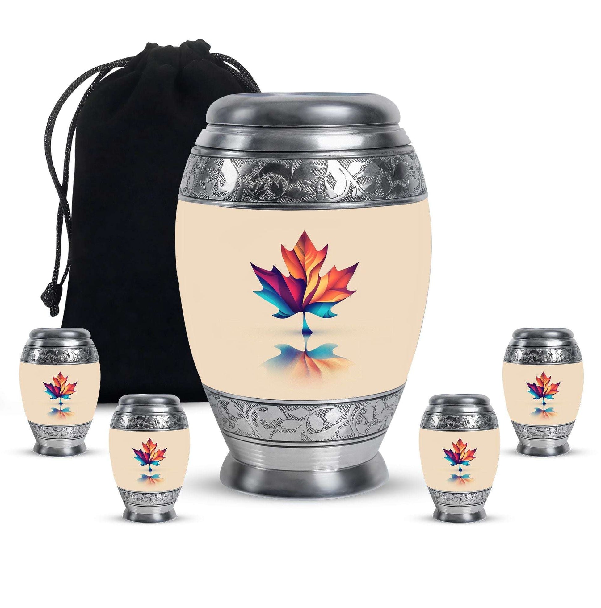 Mapple Leaf Theme Large Urn With 4 Keepsake Urn