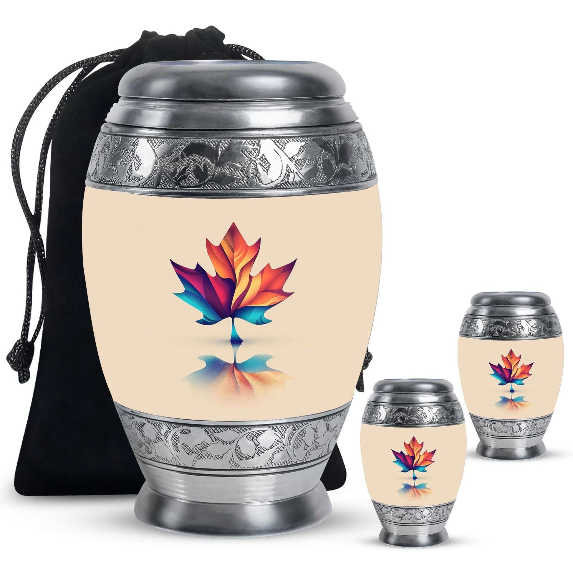 Mapple Leaf Theme Large Urn With 2 Keepsake Urn