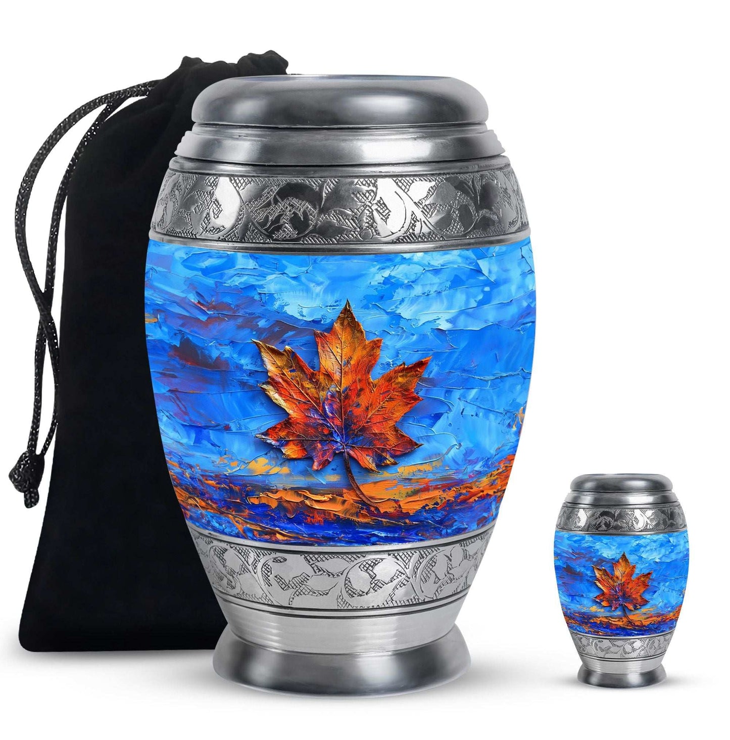 Mapple Leaf Theme Large Urn With 1 Keepsake Urn