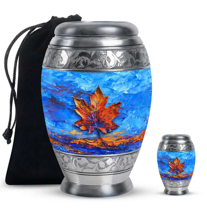 Mapple Leaf Theme Large Urn With 1 Keepsake Urn