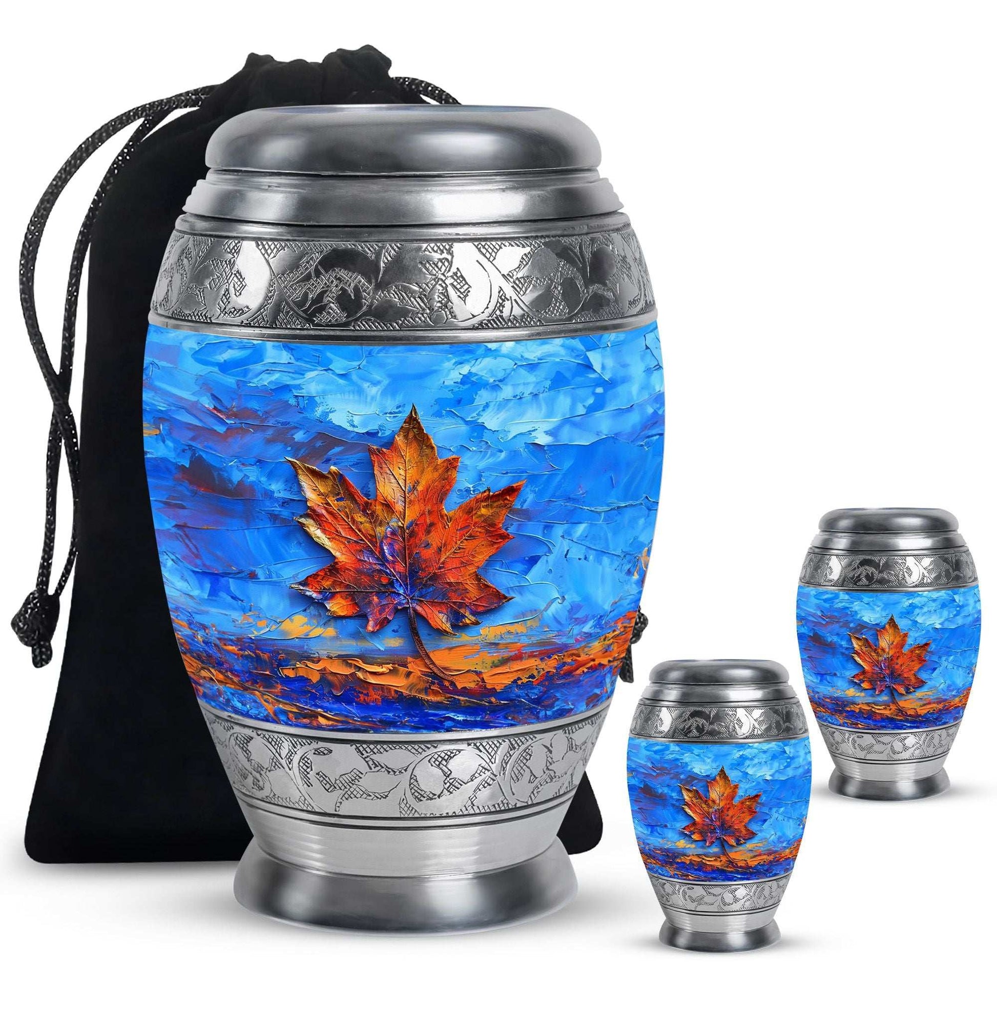 Mapple Leaf Theme Large Urn With 2 Keepsake Urn