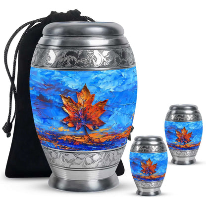 Mapple Leaf Theme Large Urn With 2 Keepsake Urn