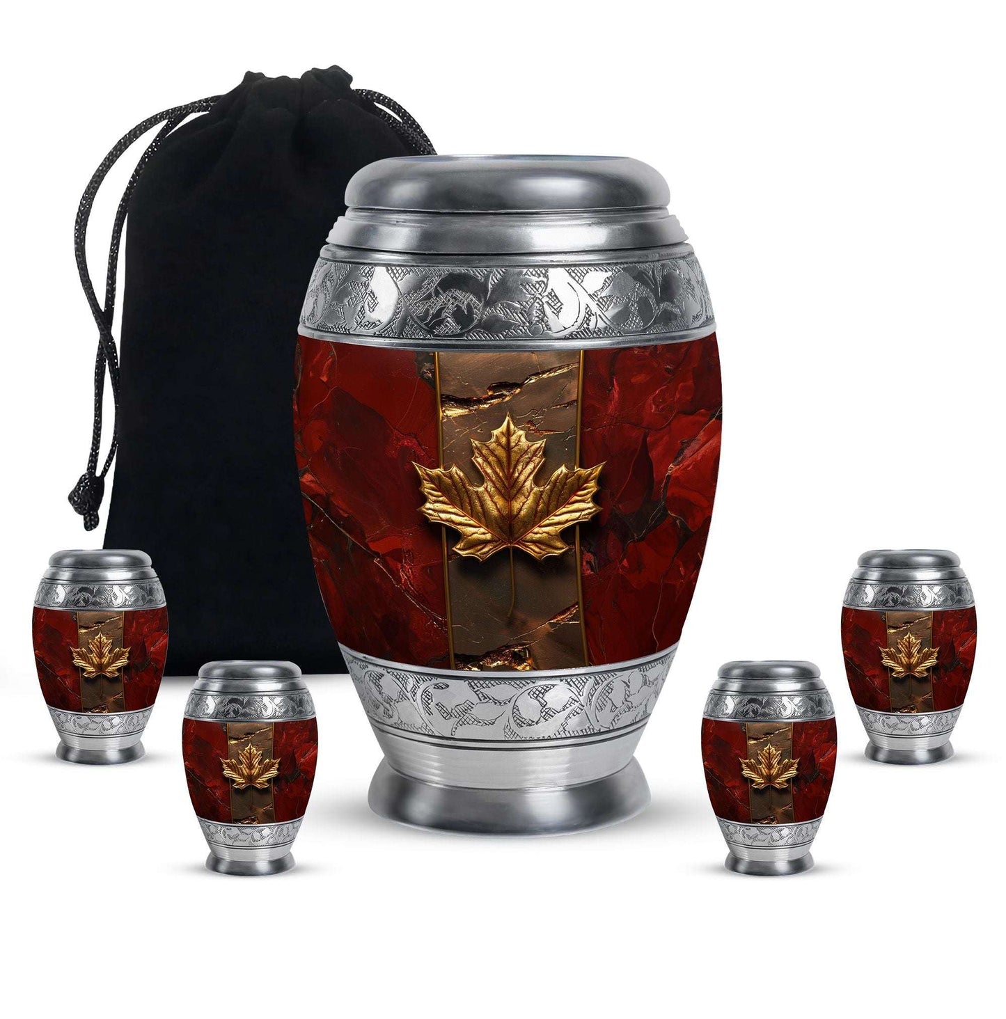Mapple Leaf Theme Large Urn With 4 Keepsake Urn