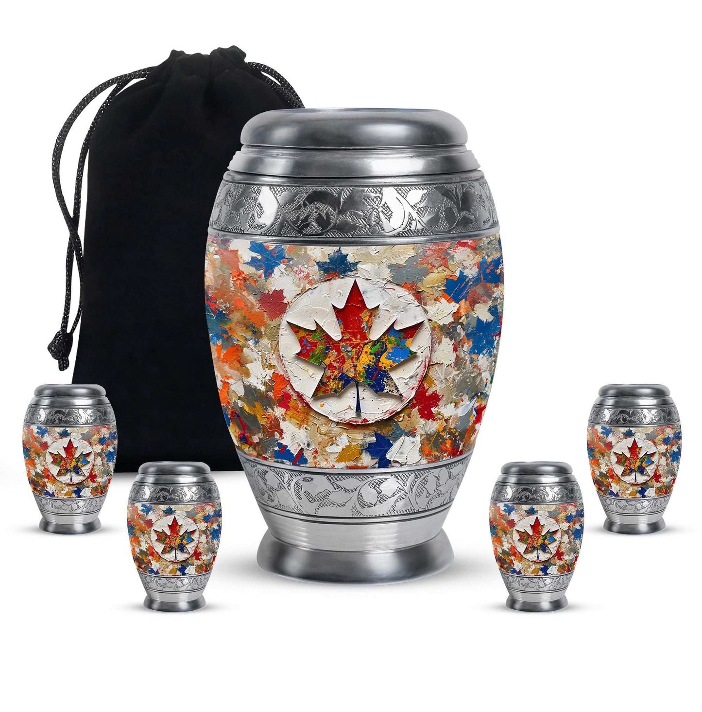 Mapple Leaf Theme Large Urn With 4 Keepsake Urn