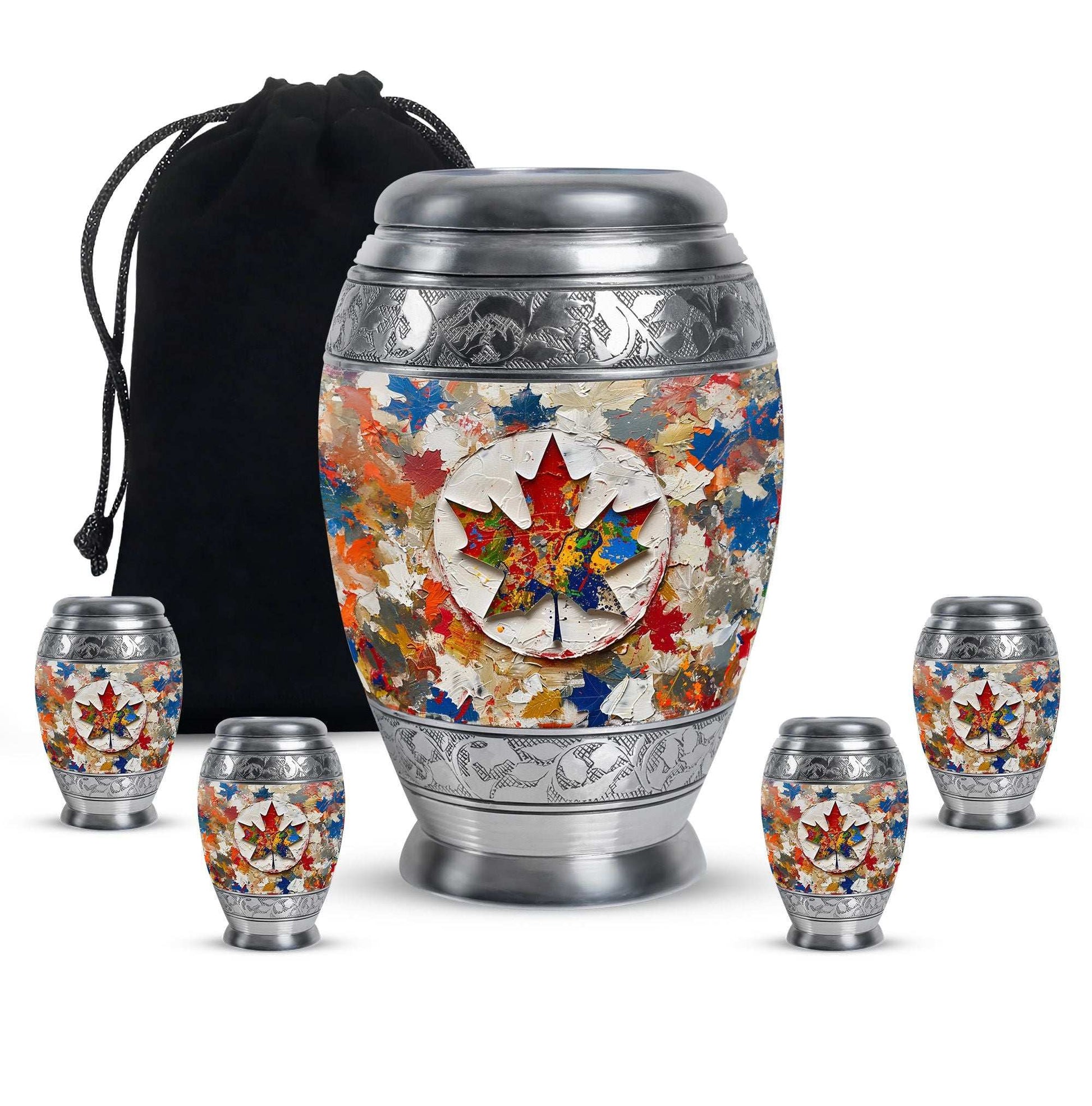 Mapple Leaf Theme Large Urn With 4 Keepsake Urn