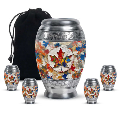 Mapple Leaf Theme Large Urn With 4 Keepsake Urn